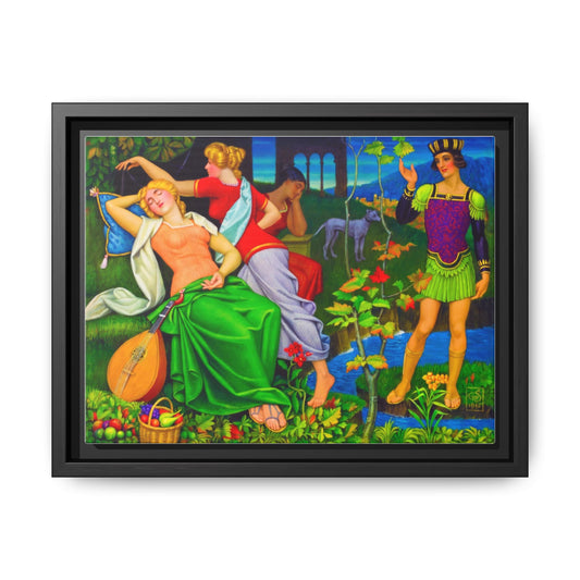 Framed Matte Canvas Art — Colorful Mythic Garden Scene