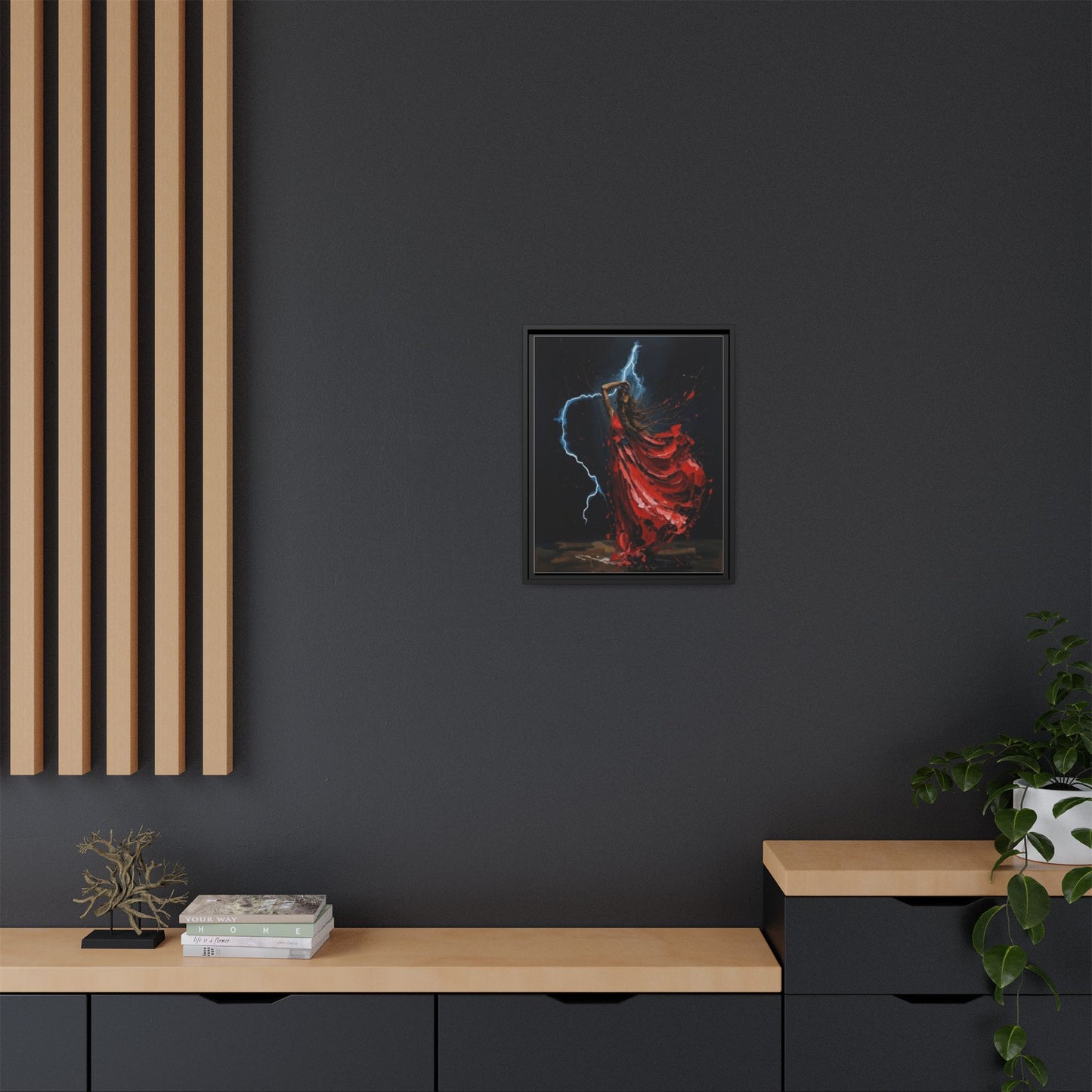 Framed Matte Canvas Print — Red Dancer Lightning Art
