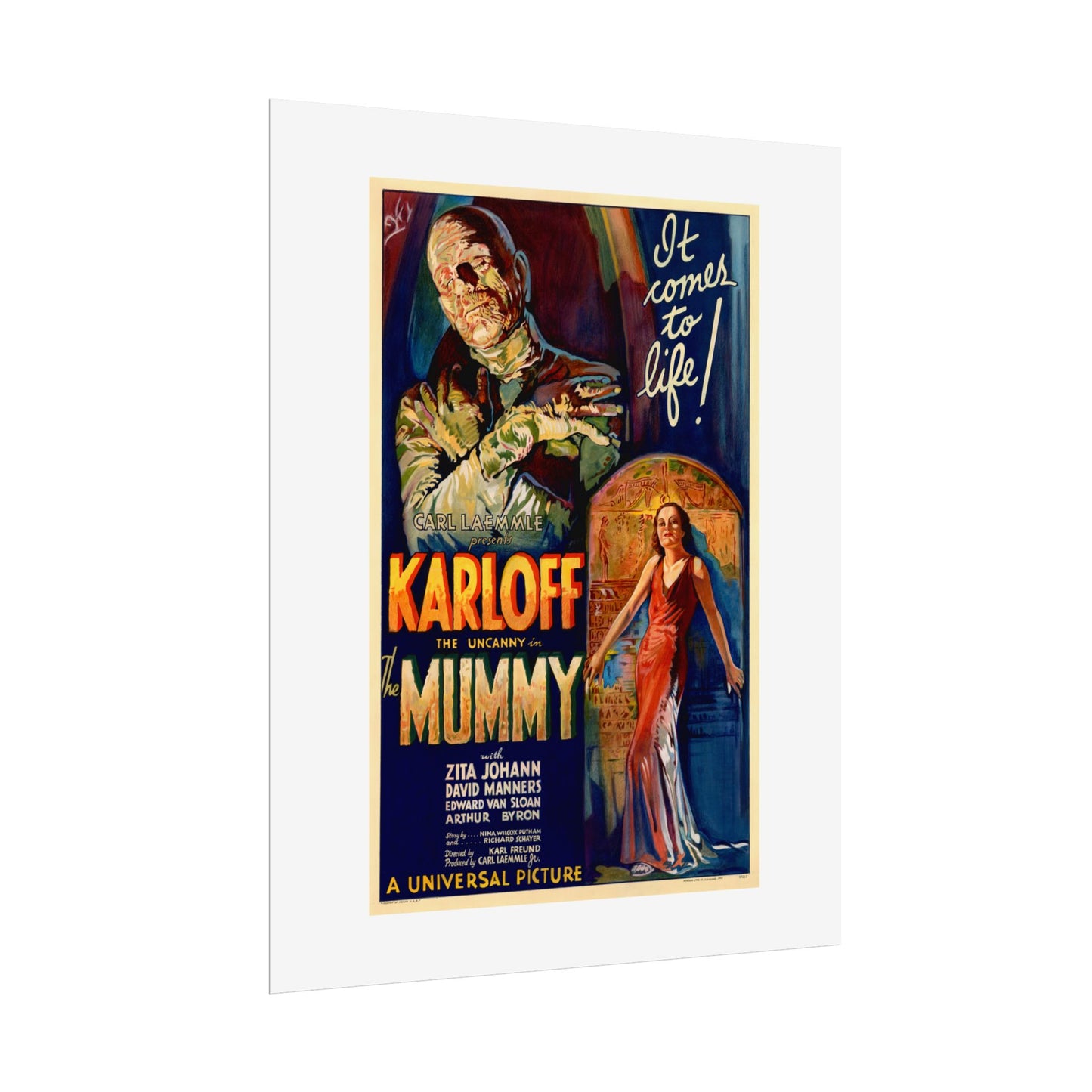 The Mummy 1932 film poster by Karoly Grosz Wall Art Print (Karloff "It Comes to Life!")