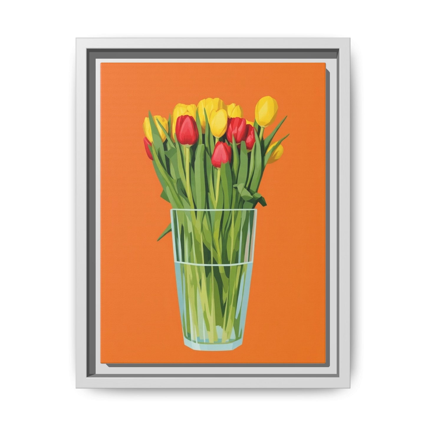 Framed Tulip Canvas Print — Colorful Tulips in Glass Vase
