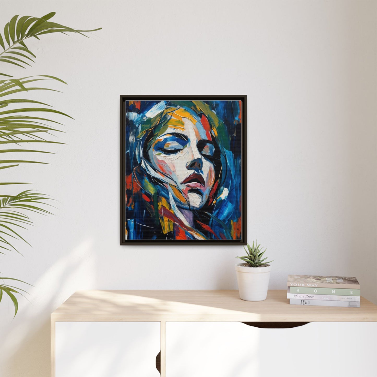 Abstract Colorful Woman Portrait — Framed Matte Canvas Wall Art