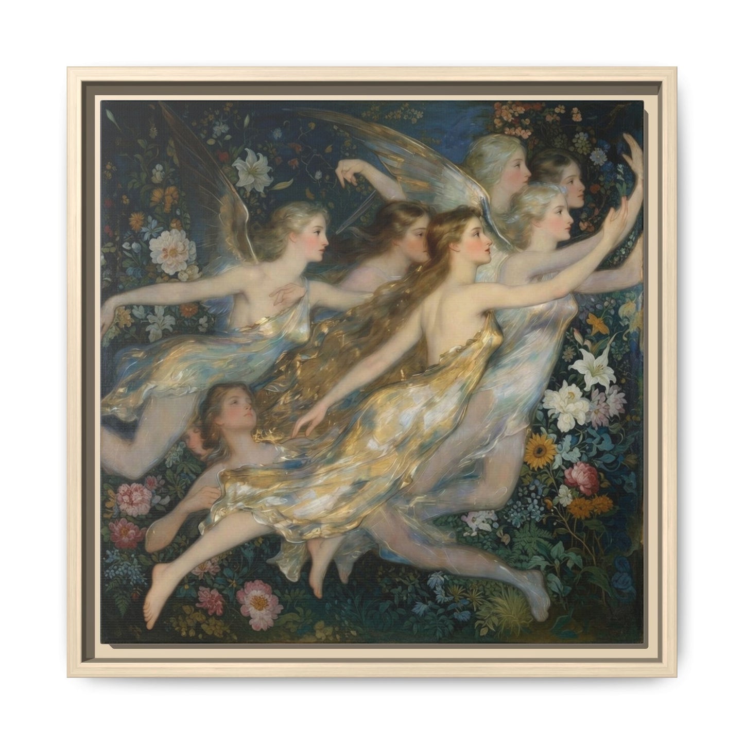 Framed Matte Canvas Wall Art — Vintage Fairies & Floral Painting