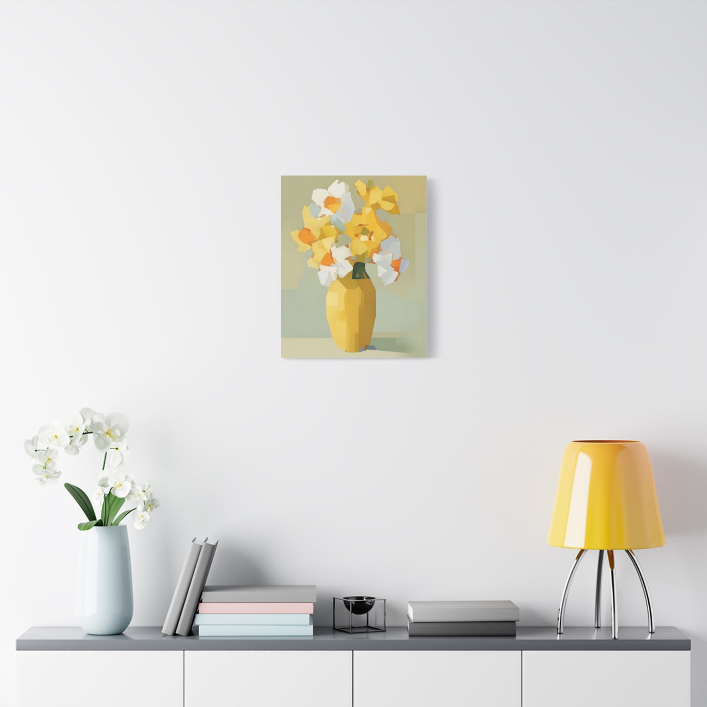 Yellow Vase Floral Canvas Print — Modern Abstract Daffodil Wall Art