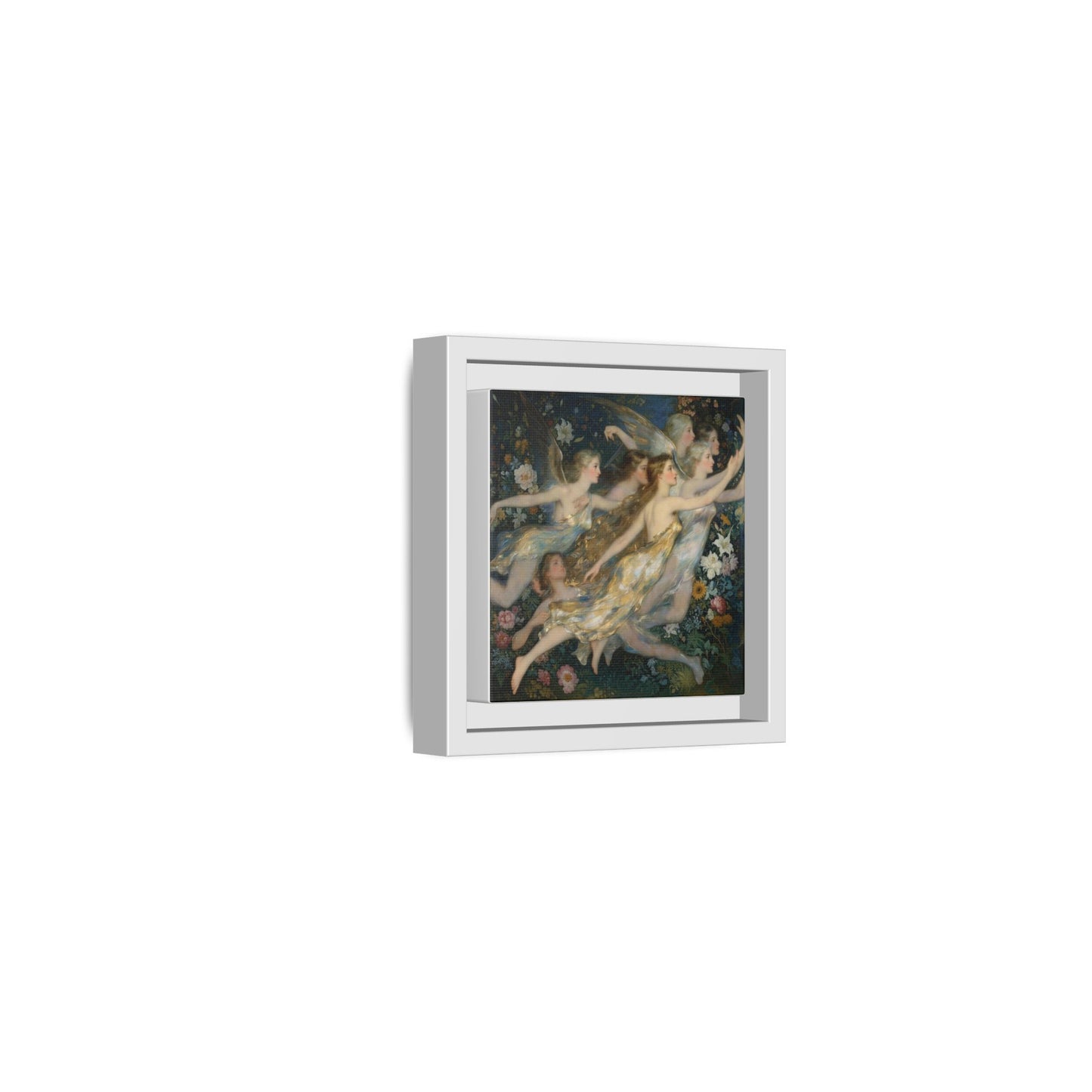 Framed Matte Canvas Wall Art — Vintage Fairies & Floral Painting