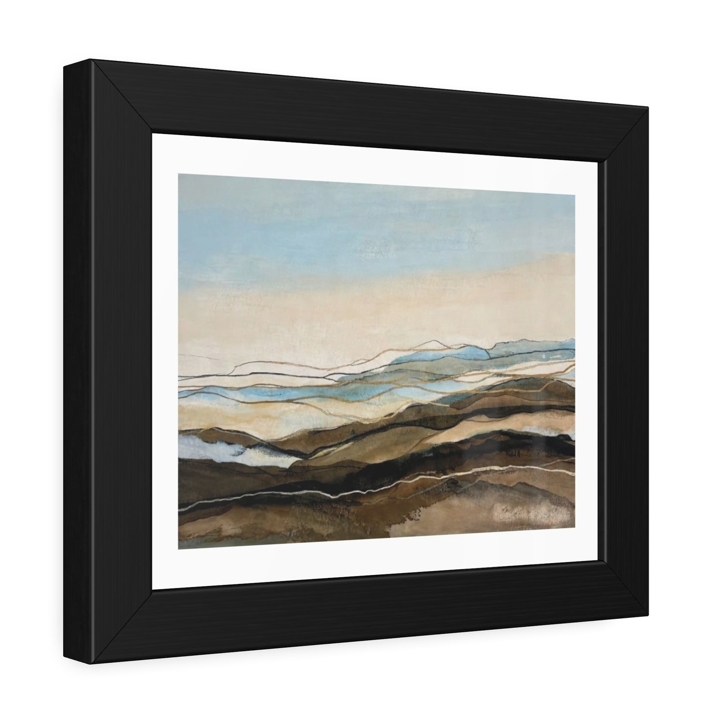 Coastal Abstract Landscape Framed Poster — Serene Blue & Earthtone Wall Art