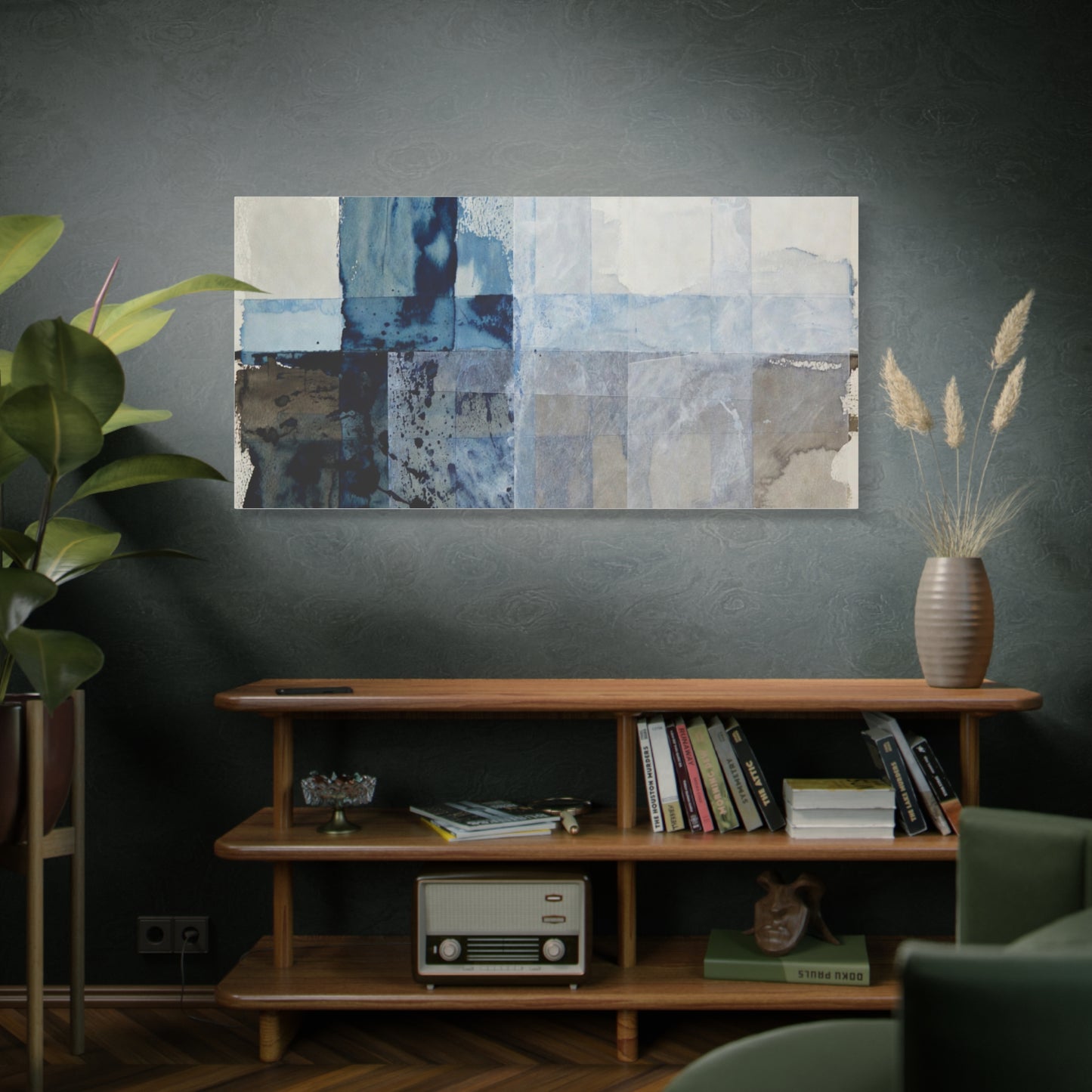 Abstract Blue Geometric Canvas Art — Stretched Matte Wall Decor
