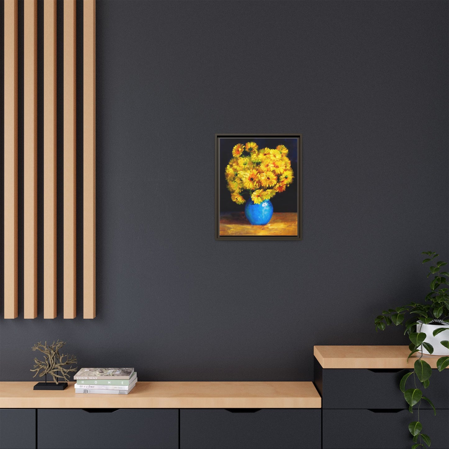 Yellow Daisy Bouquet Matte Canvas Framed Wall Art