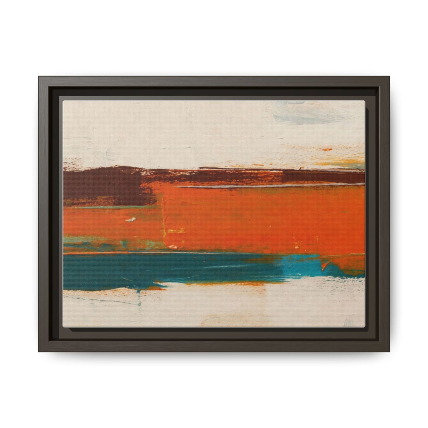 Abstract Horizon Matte Canvas Framed Print — Modern Orange Teal Wall Art