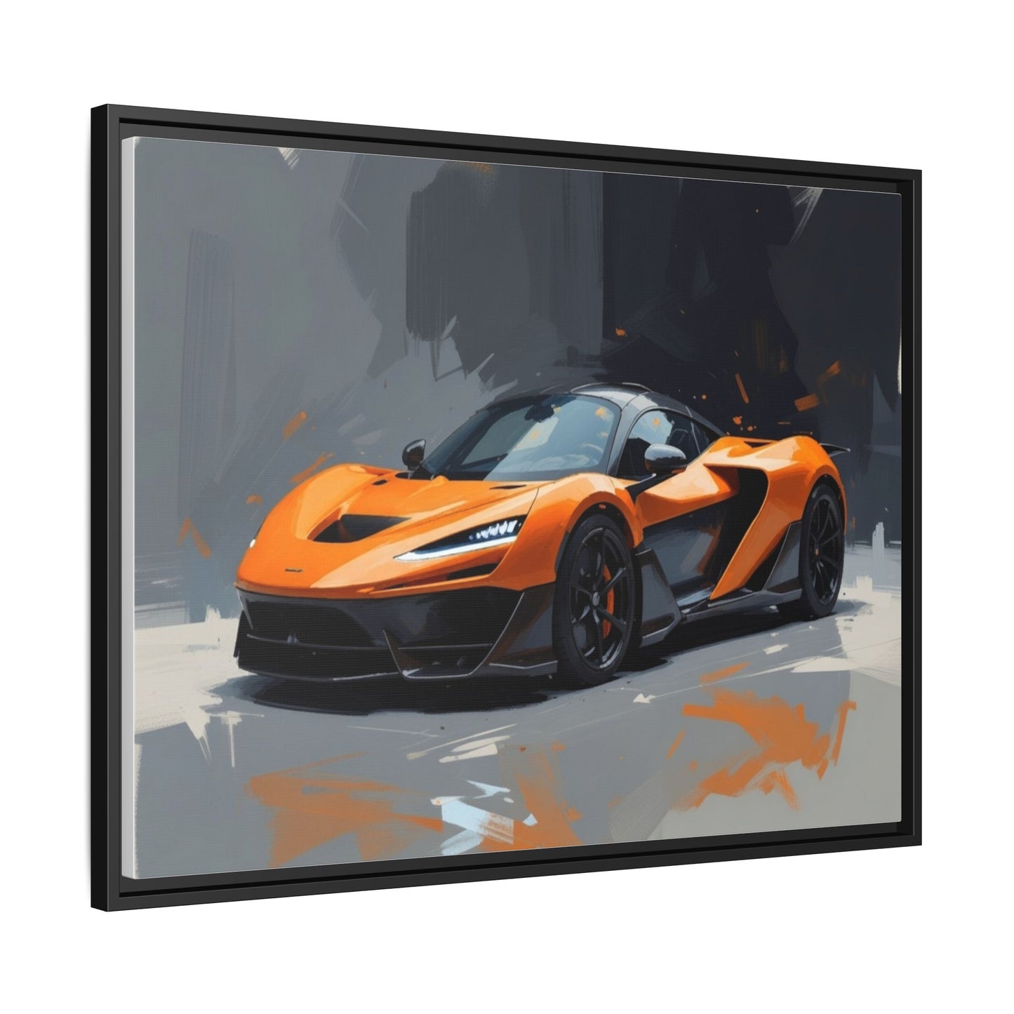 Framed Matte Canvas — Orange Sports Car Print