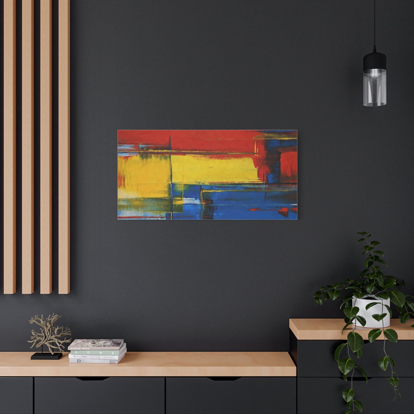 Abstract Color Block Matte Canvas Wall Art — Red, Yellow & Blue Stretched Canvas