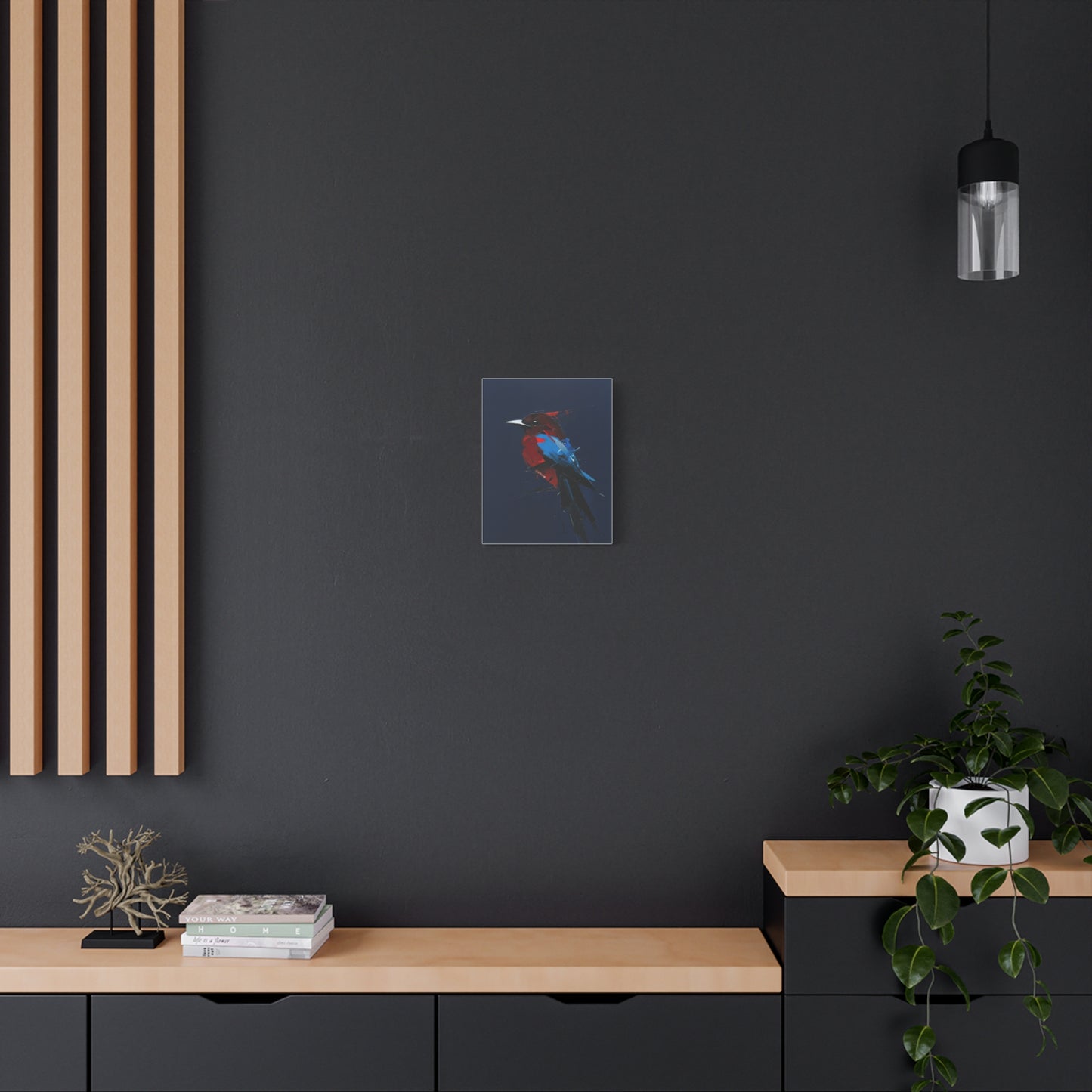 Abstract Red & Blue Bird Canvas Print — Matte Stretched Wall Art