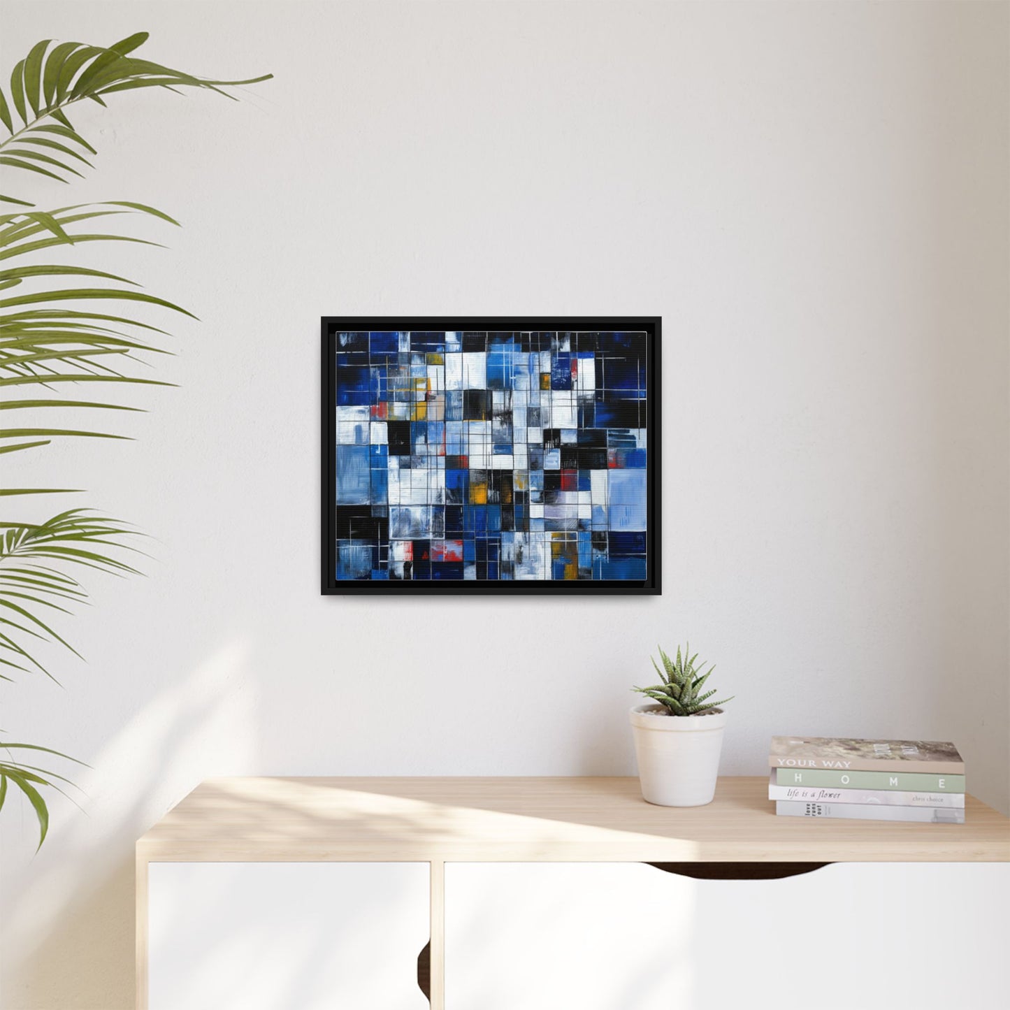 Abstract Blue Grid Matte Canvas Framed Art Print