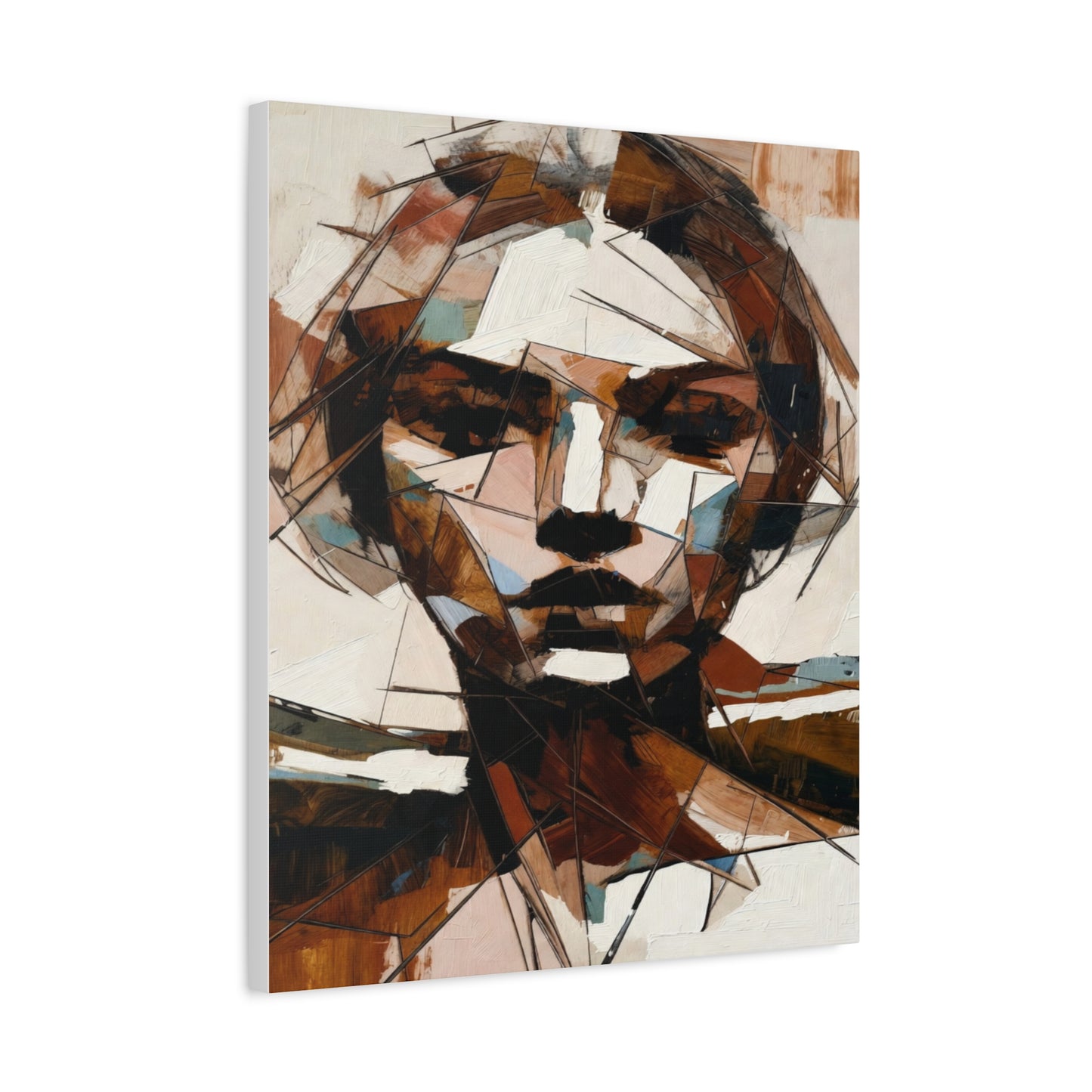 Abstract Geometric Portrait Canvas Print — Modern Brown & Teal Wall Art