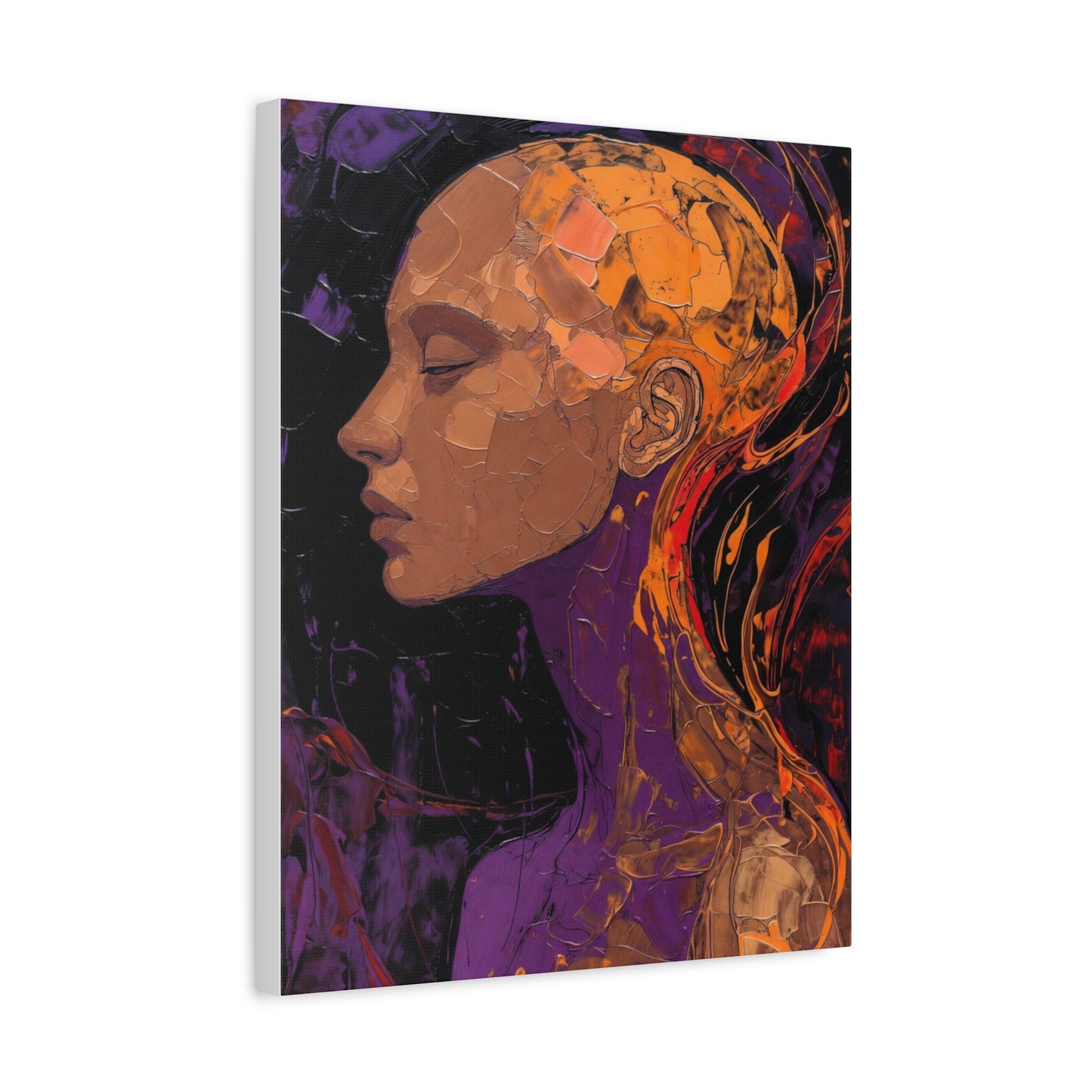 Abstract Portrait Canvas - Meditative Female Profile in Purple & Orange