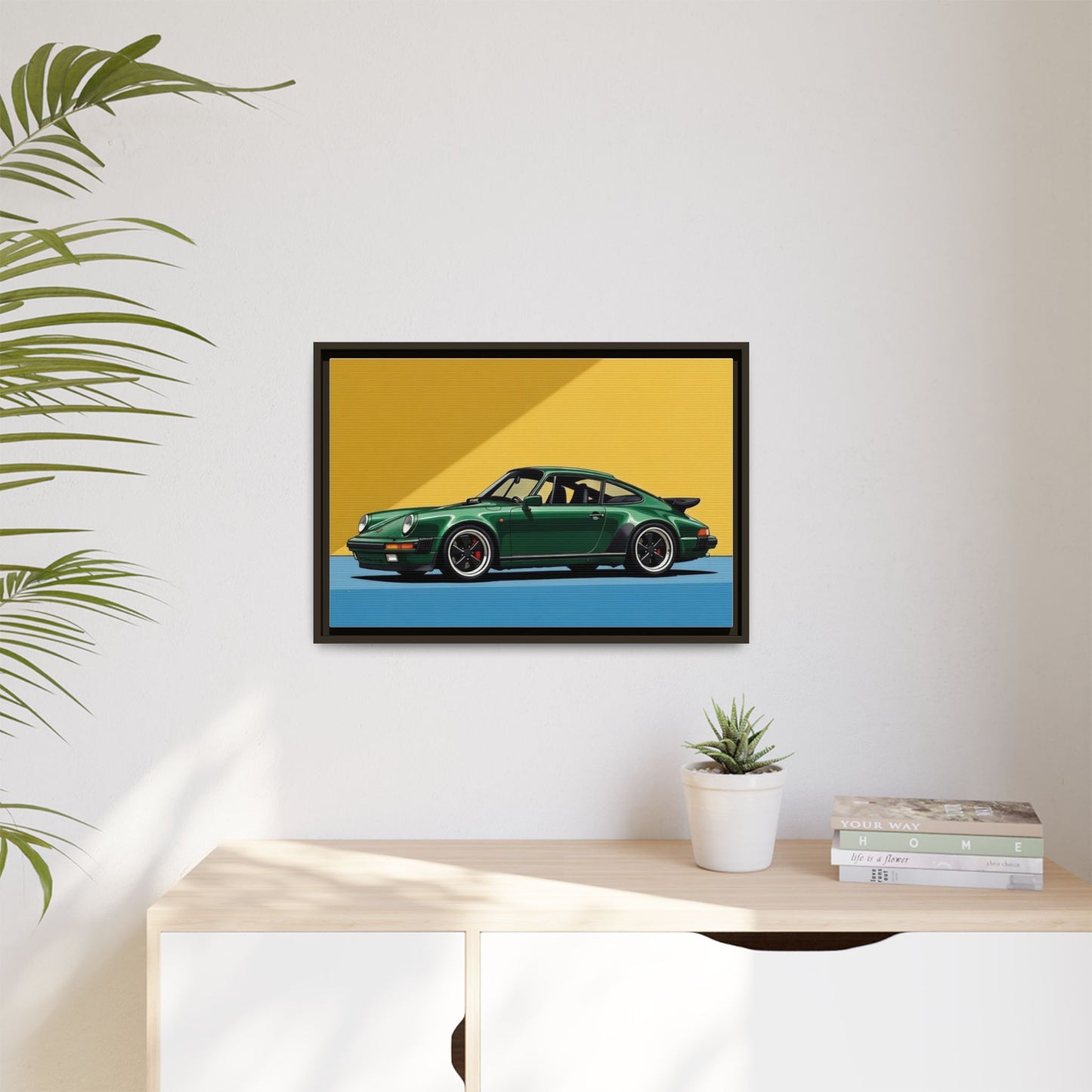 Framed Matte Canvas — Green Sports Car Wall Art