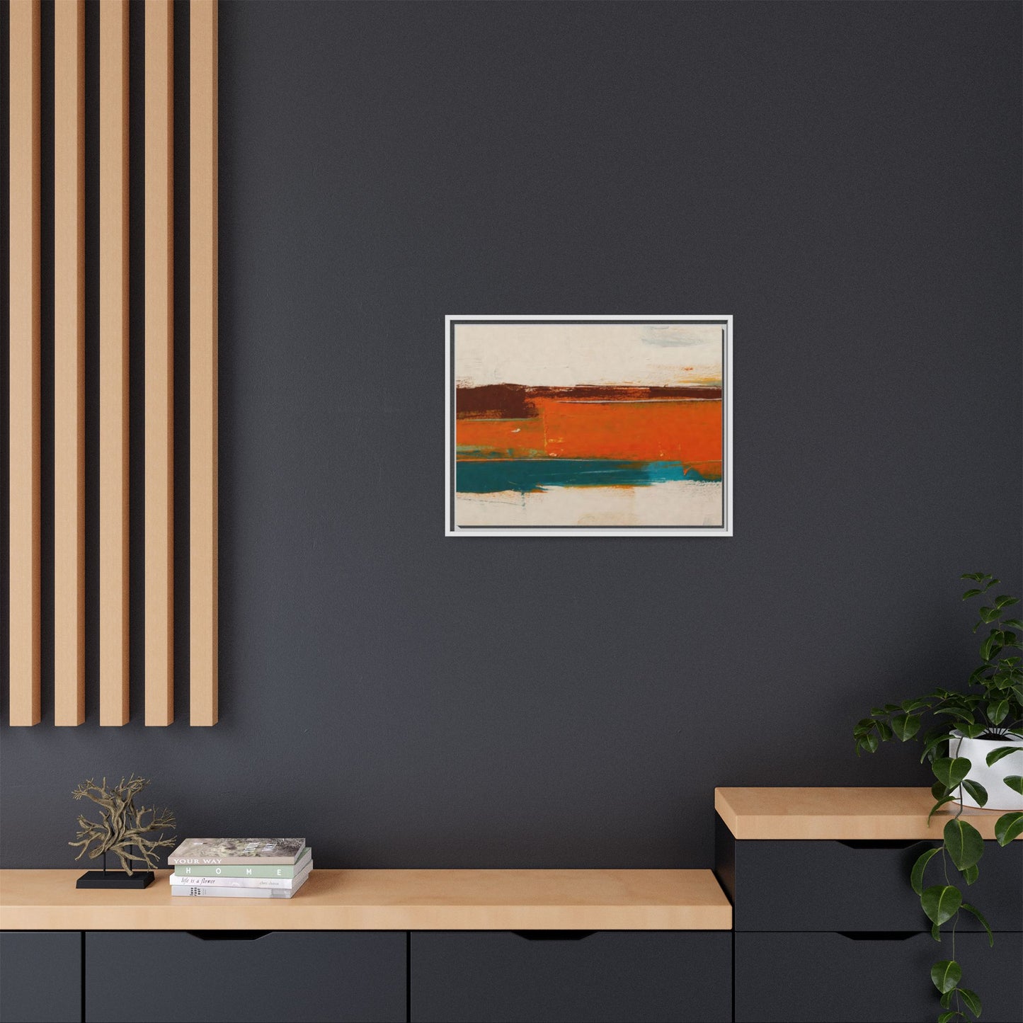 Abstract Horizon Matte Canvas Framed Print — Modern Orange Teal Wall Art