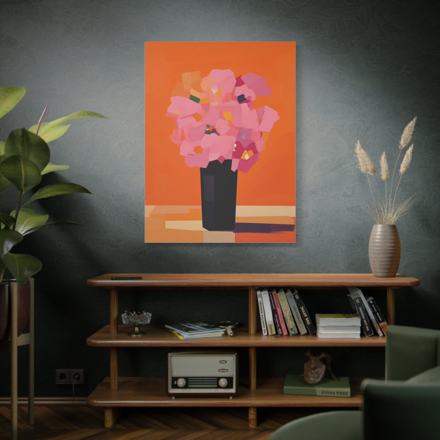 Modern Pink Flowers Canvas Print — Abstract Floral Wall Art