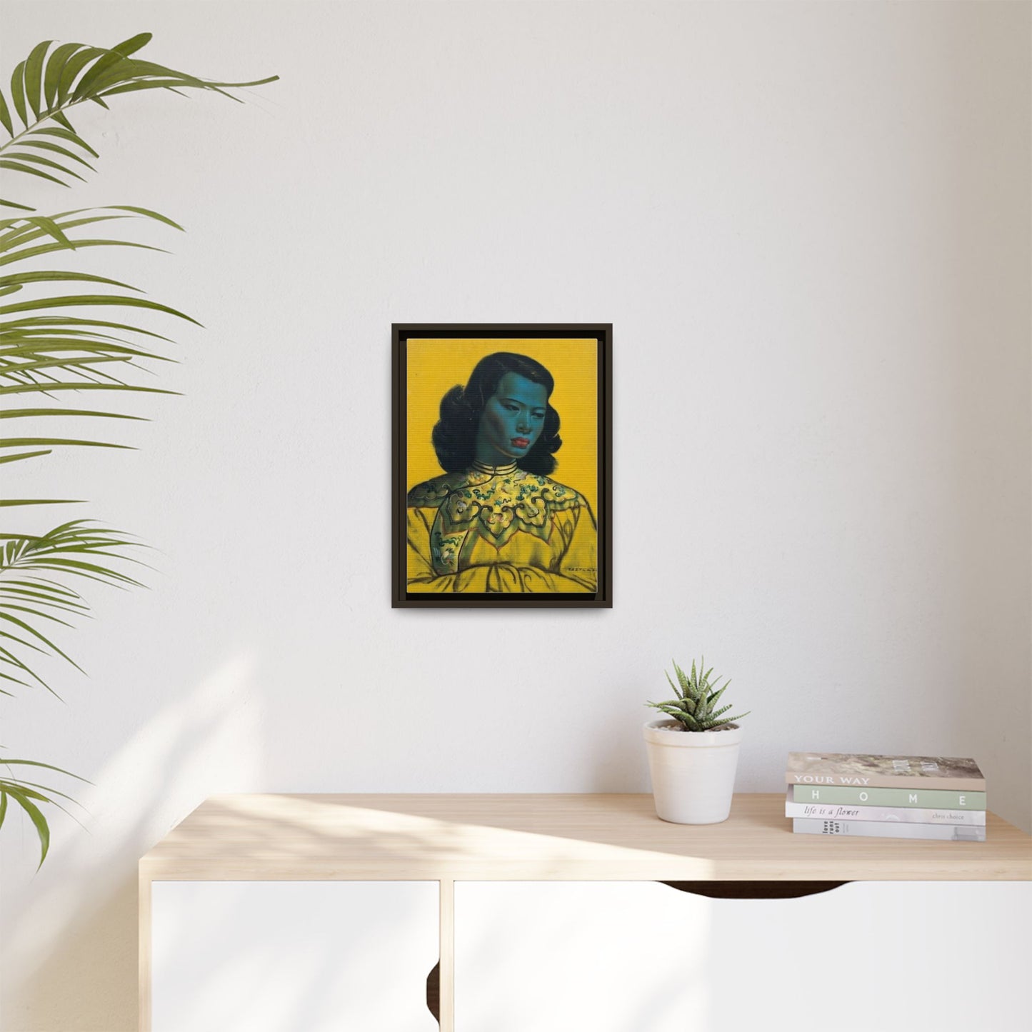 Framed Matte Canvas Art Print — Vintage Portrait with Yellow Background