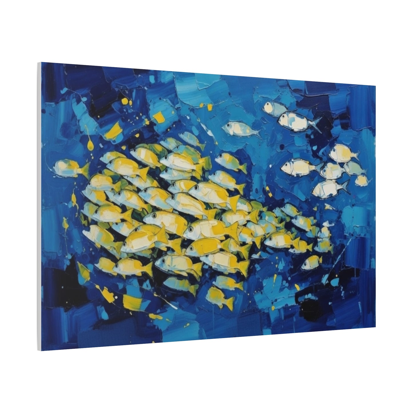 Canvas Wall Art - Blue School of Fish Matte Stretched Canvas