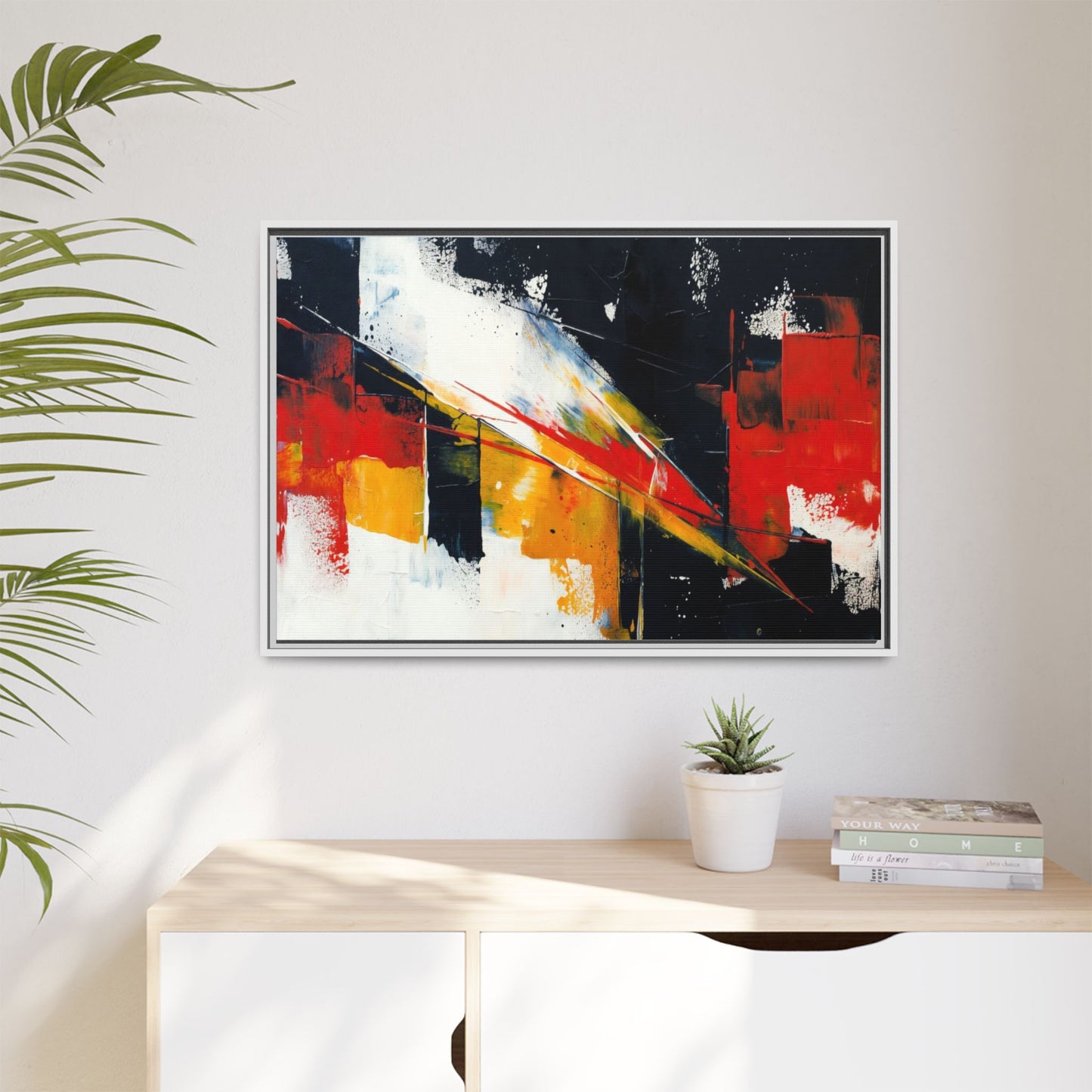 Abstract Red & Black Framed Canvas Print — Modern Geometric Wall Art