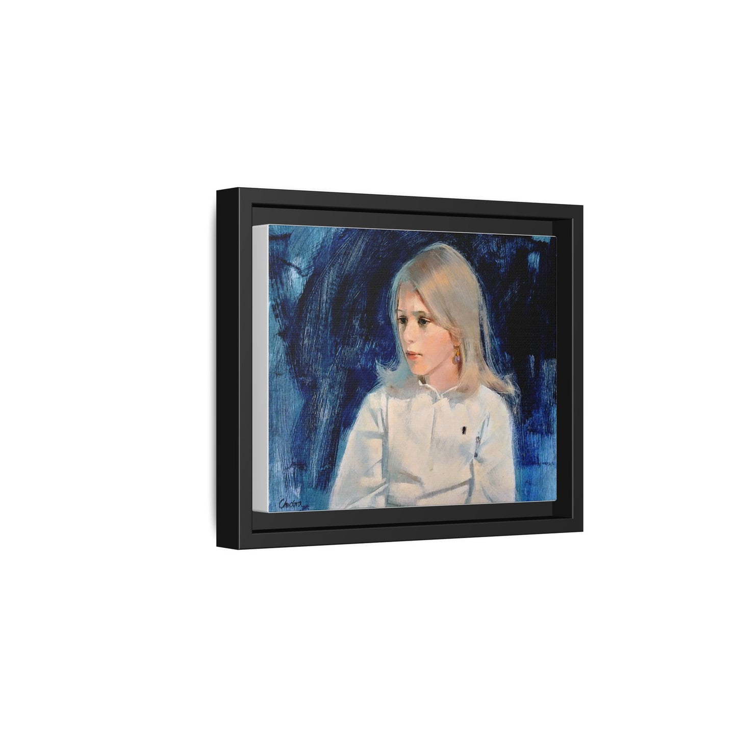 Painting of girl by Unknown Artist Framed Matte Canvas Classic Wall Art