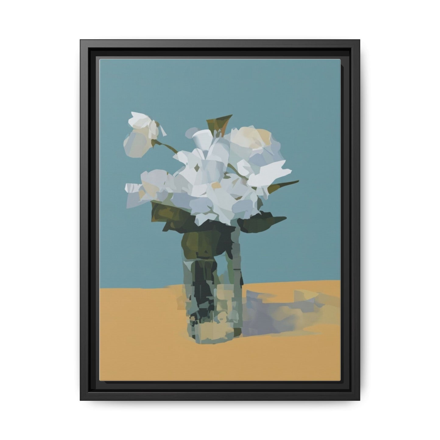 Framed Floral Still Life Canvas Art — Modern White Bouquet Wall Art