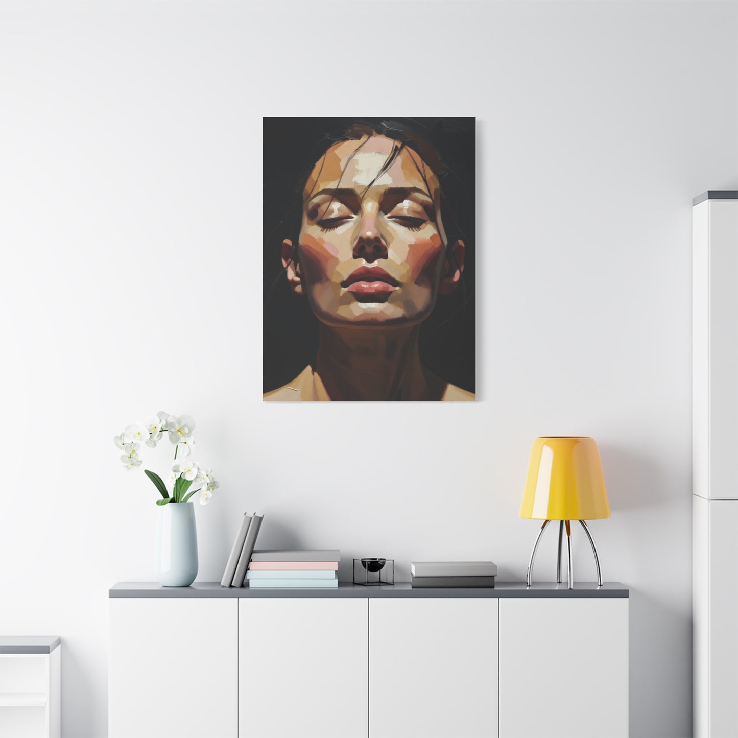 Contemporary Portrait Canvas Print — Meditative Woman Matte Stretched Wall Art