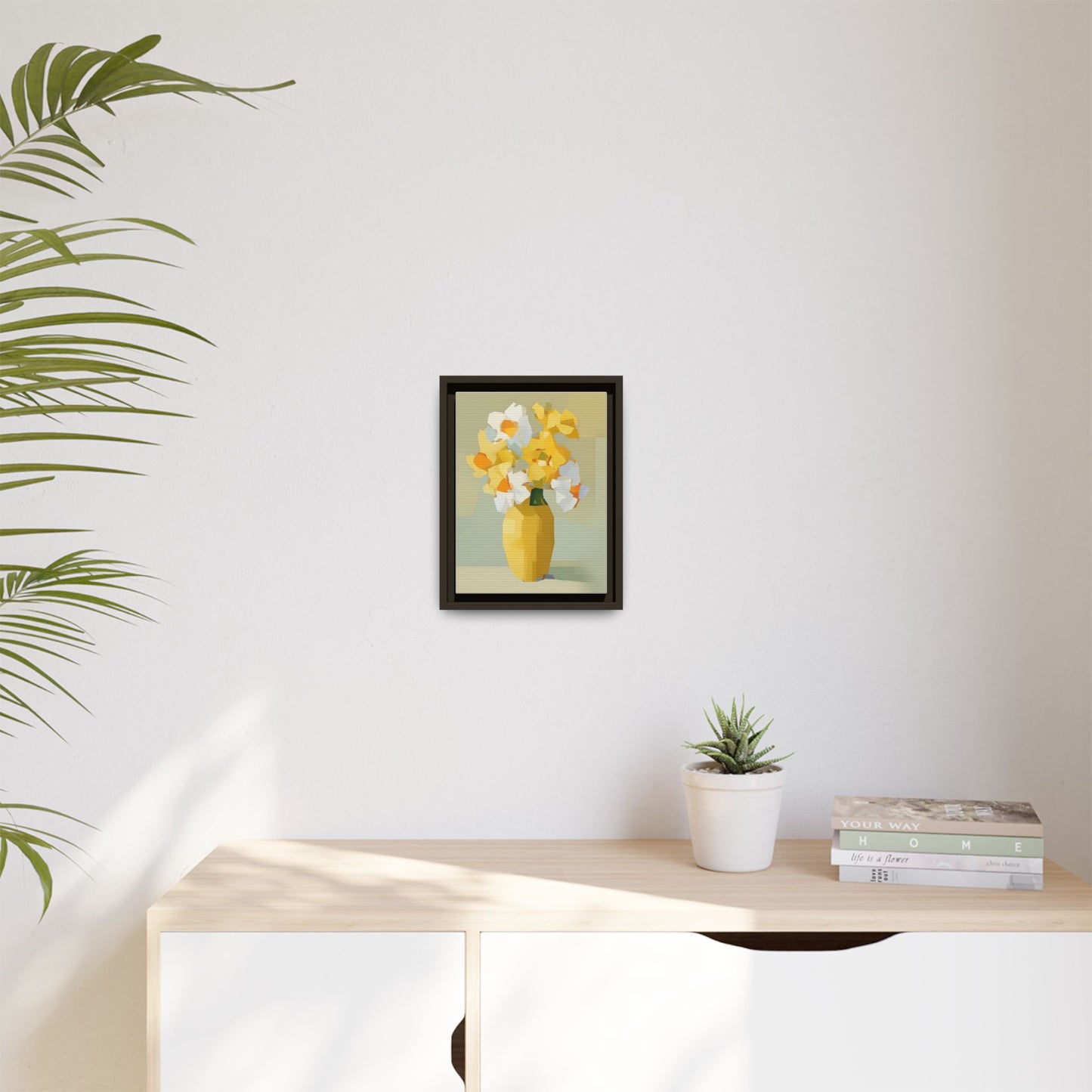 Framed Floral Canvas Print — Yellow Vase Bouquet Wall Art