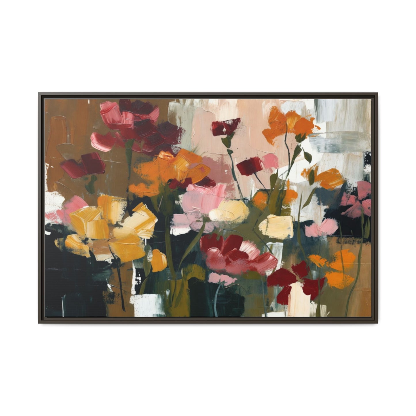 Framed Matte Canvas Floral Abstract Wall Art