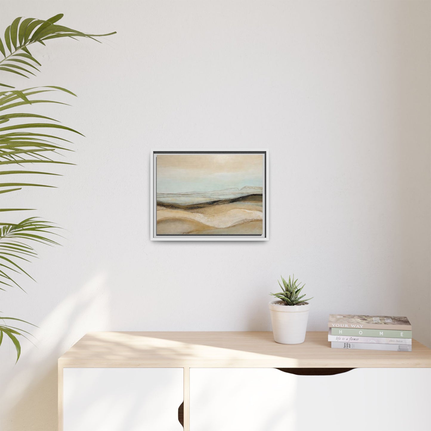 Framed Matte Canvas Wall Art — Neutral Abstract Landscape in Soft Blues & Earth Tones
