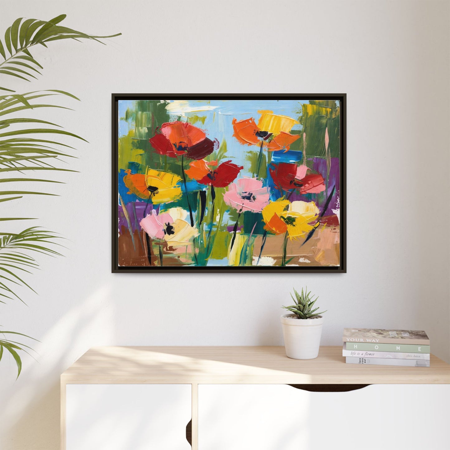 Framed Floral Canvas Print — Colorful Abstract Poppy Artwork