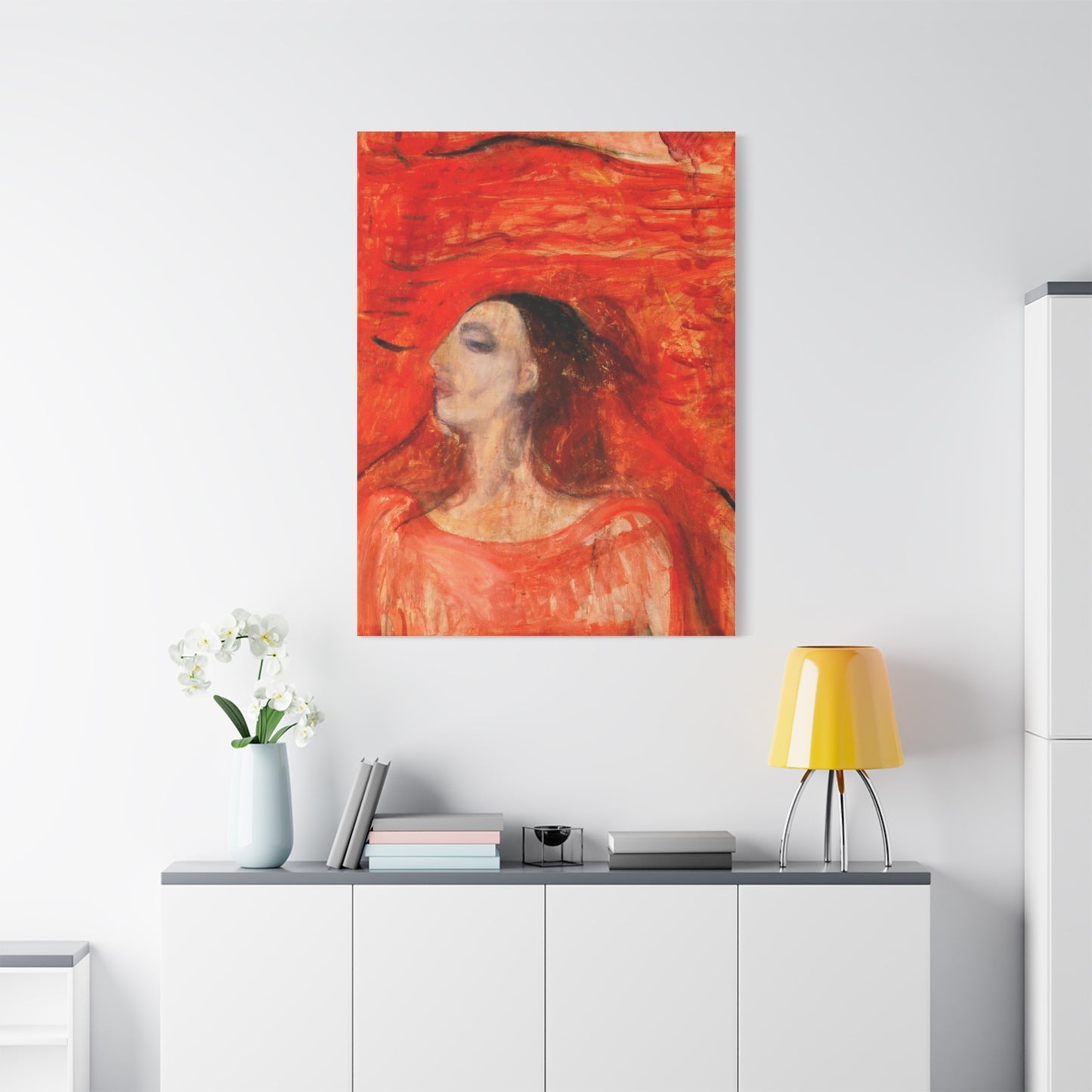 Woman's Head against a Red Background by Edvard Munch Matte Canvas Wall Art