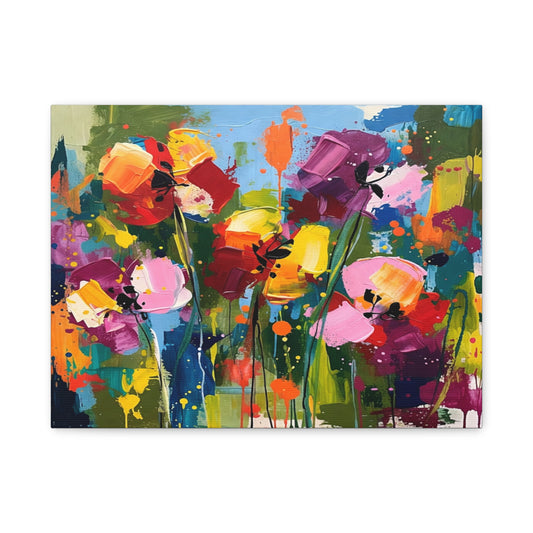 Vibrant Abstract Floral Canvas — Colorful Poppy Wall Art, Matte Stretched 1.25"