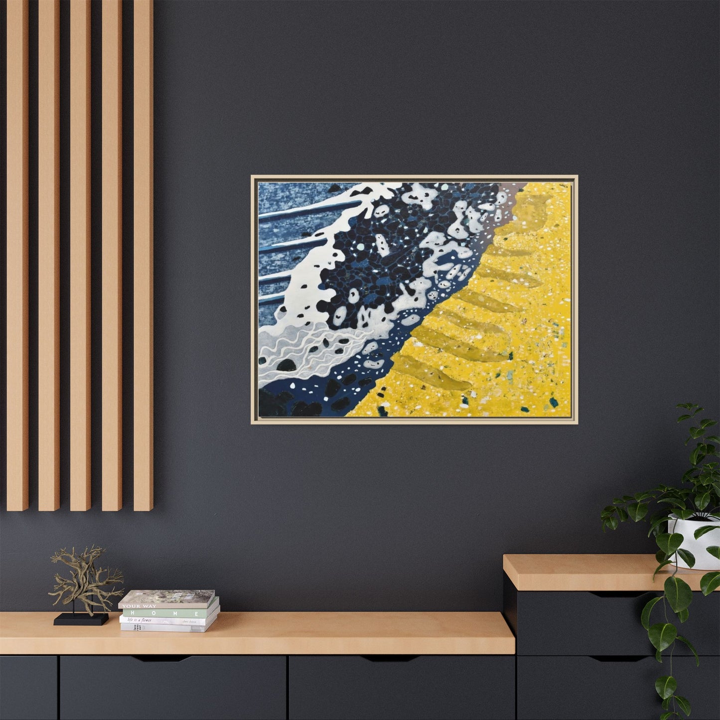 Framed Abstract Ocean & Sand Matte Canvas Print