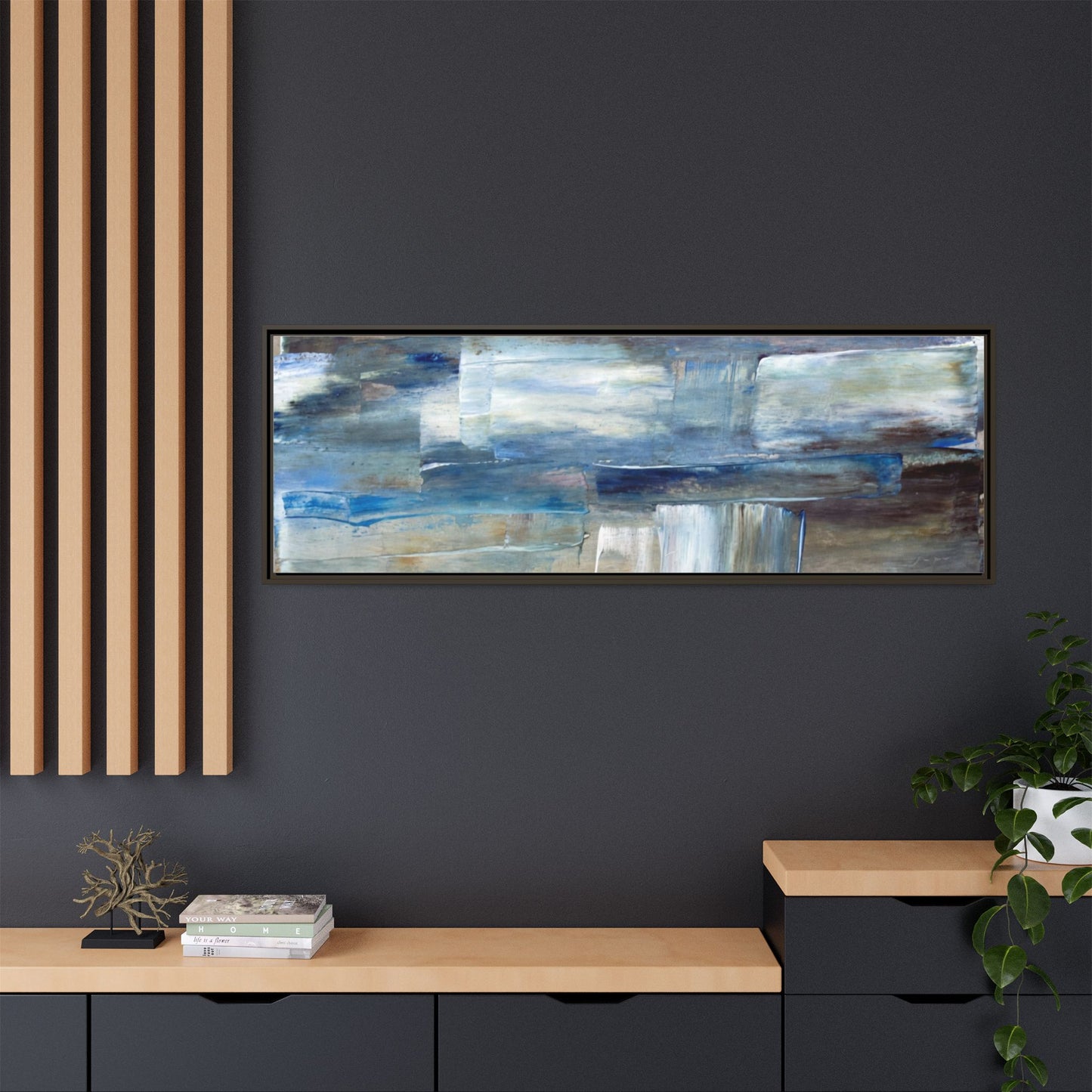 Abstract Blue Coastal Matte Canvas Framed Wall Art