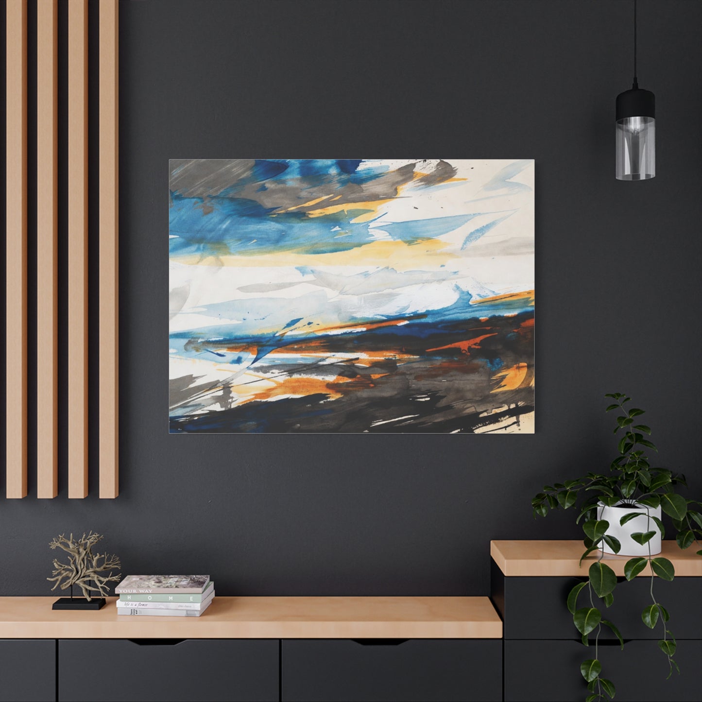 Abstract Oceanic Canvas Print — Blue & Amber Stretched Wall Art