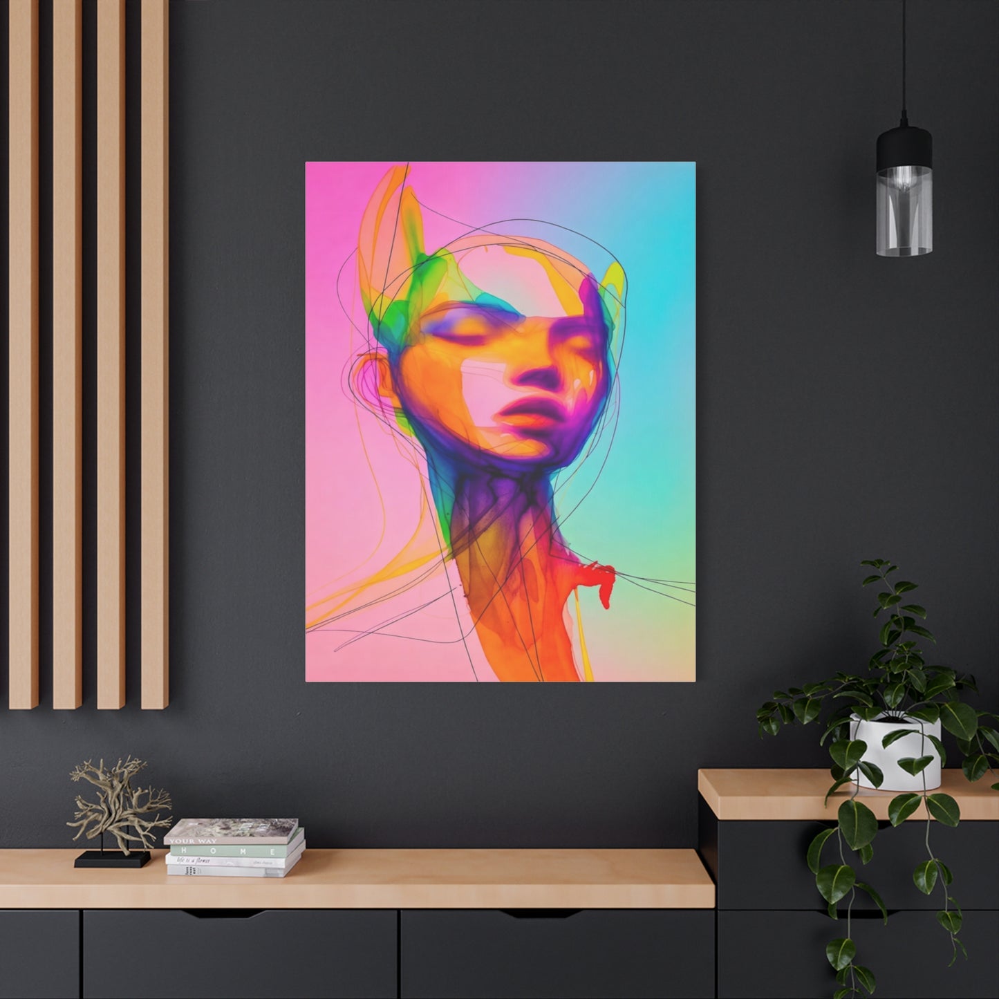 Abstract Neon Portrait Matte Canvas Wall Art