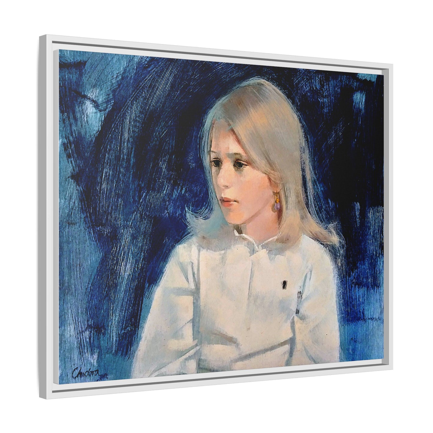 Painting of girl by Unknown Artist Framed Matte Canvas Classic Wall Art