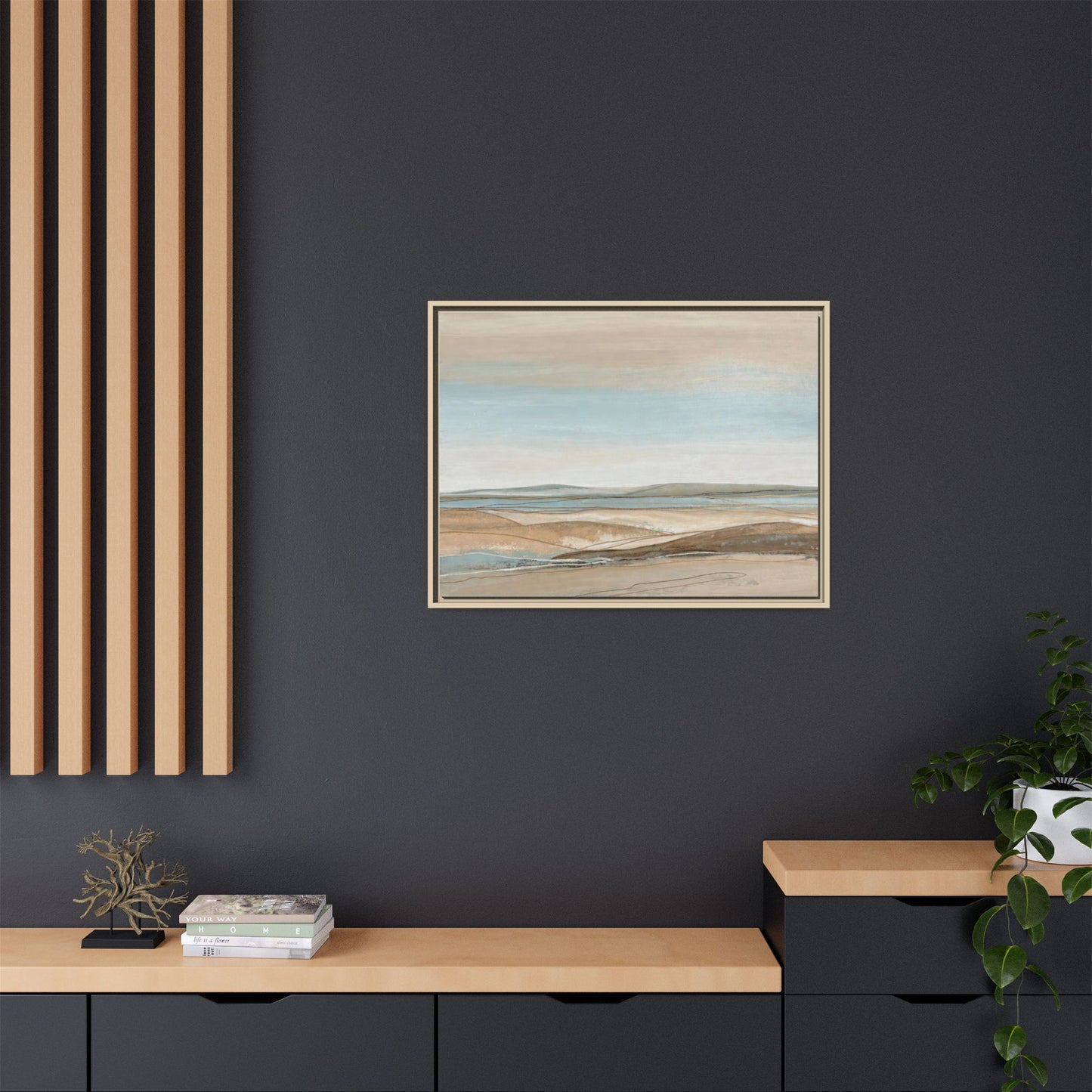 Framed Abstract Landscape Matte Canvas — Serene Coastal Horizon Wall Art