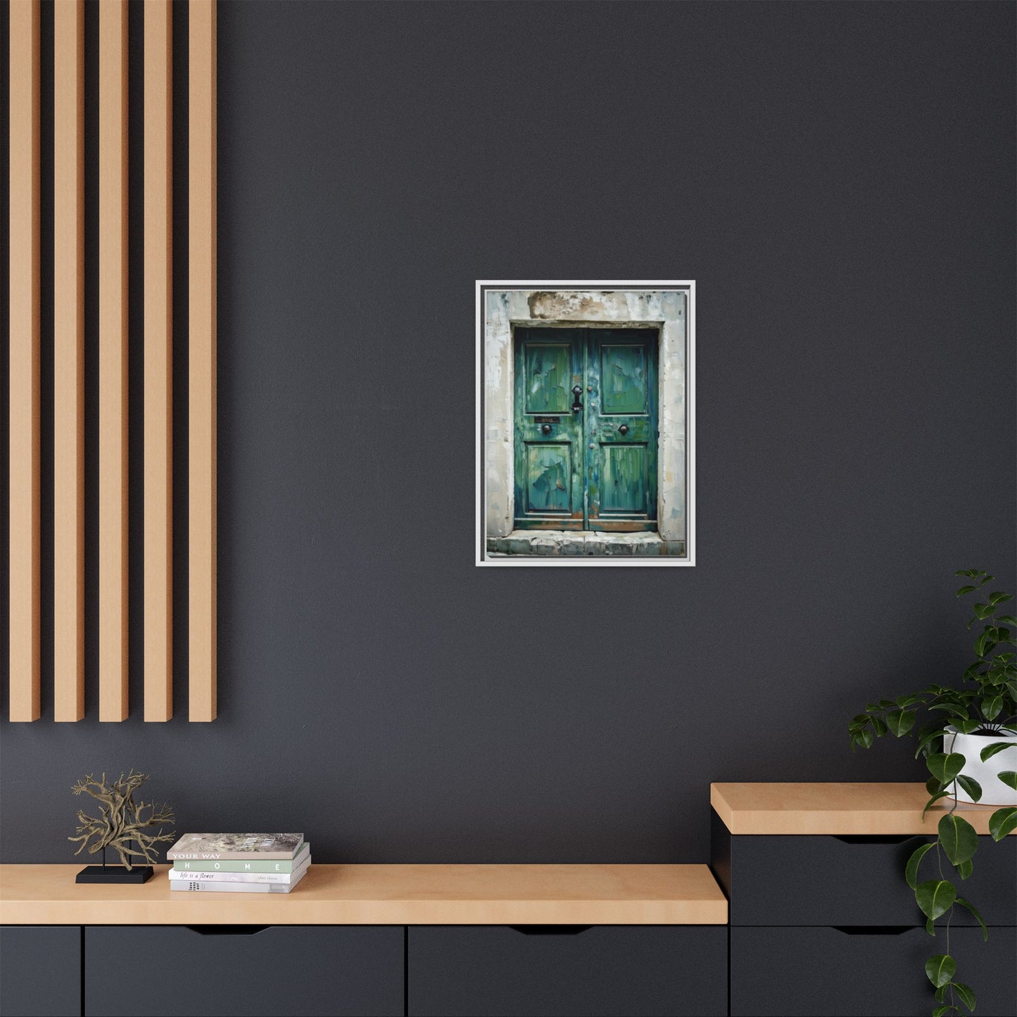 Framed Matte Canvas Art — Weathered Green Door Wall Print