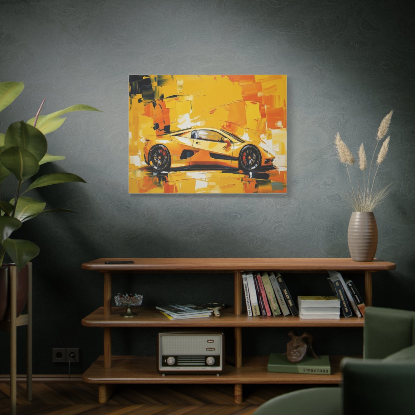 Yellow Sports Car Abstract Canvas Art - Matte Stretched Wall Print