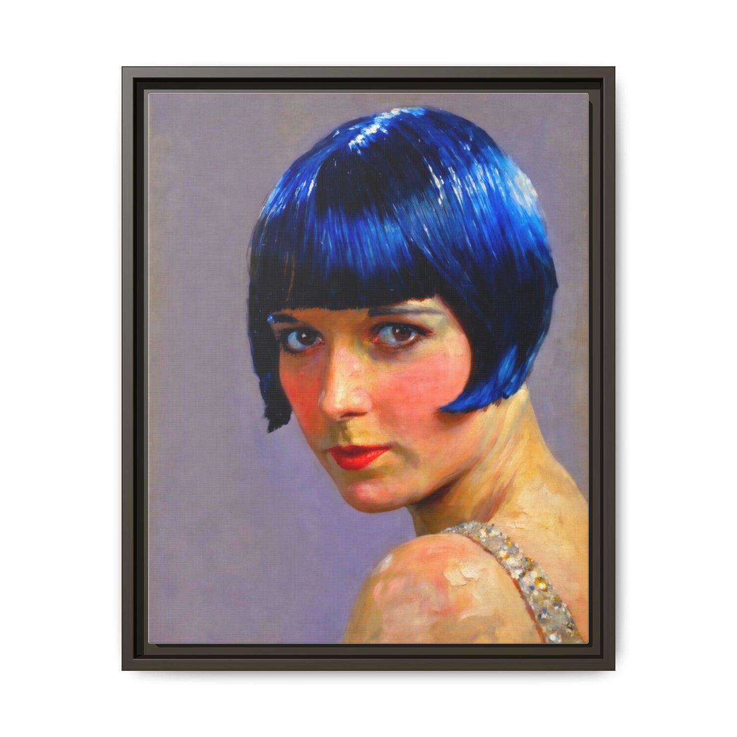 Framed Matte Canvas Art Print — Vintage Portrait with Blue Bob