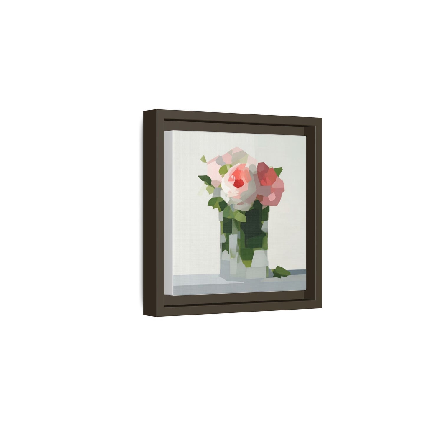 Framed Floral Canvas Print — Modern Pink Roses Still Life