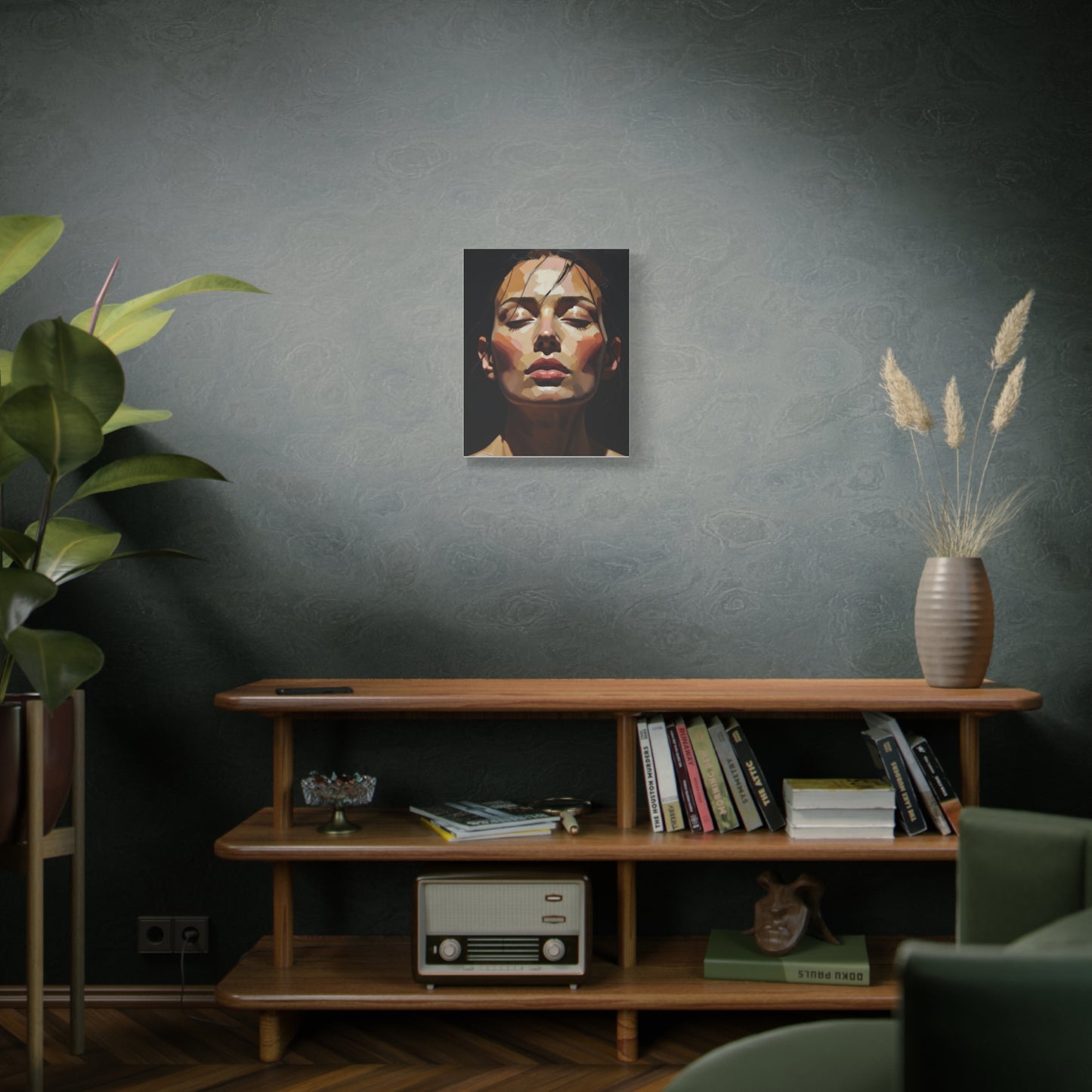 Contemporary Portrait Canvas Print — Meditative Woman Matte Stretched Wall Art
