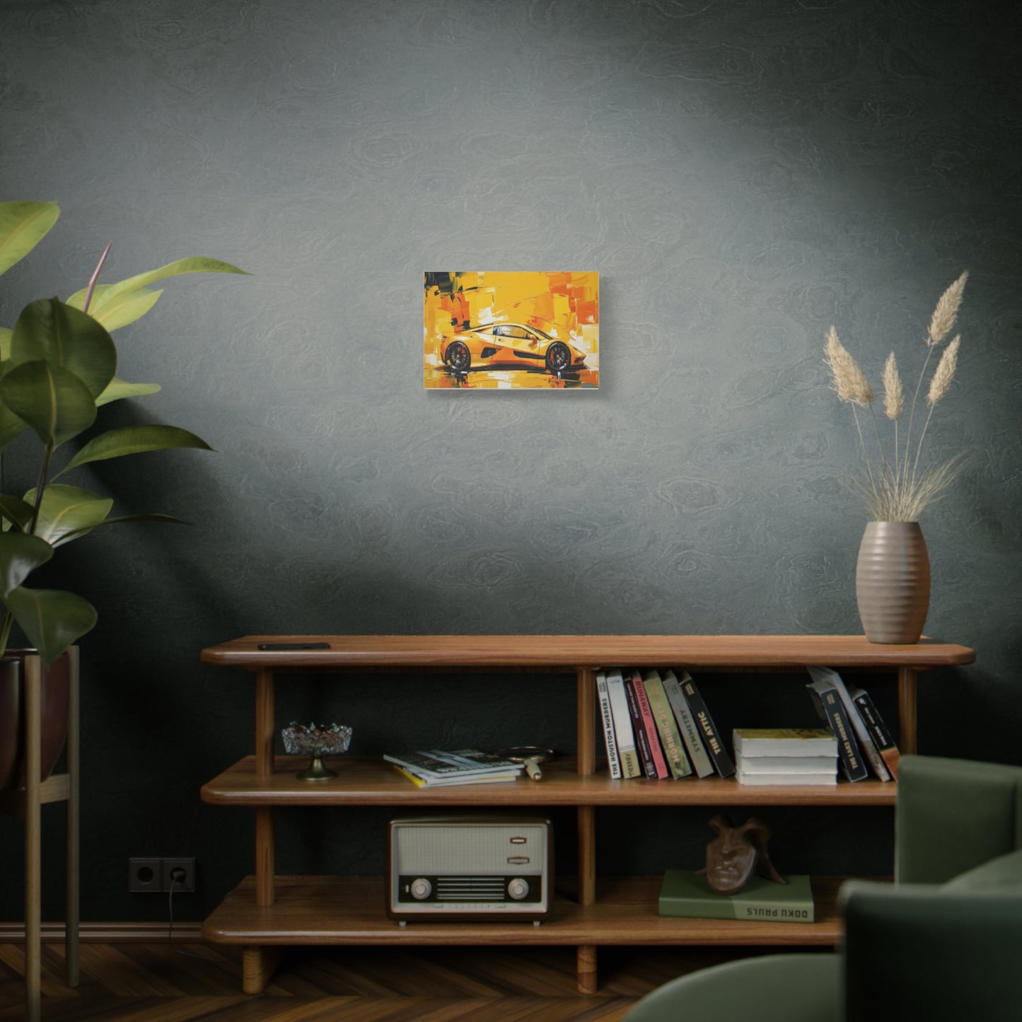 Yellow Sports Car Abstract Canvas Art - Matte Stretched Wall Print