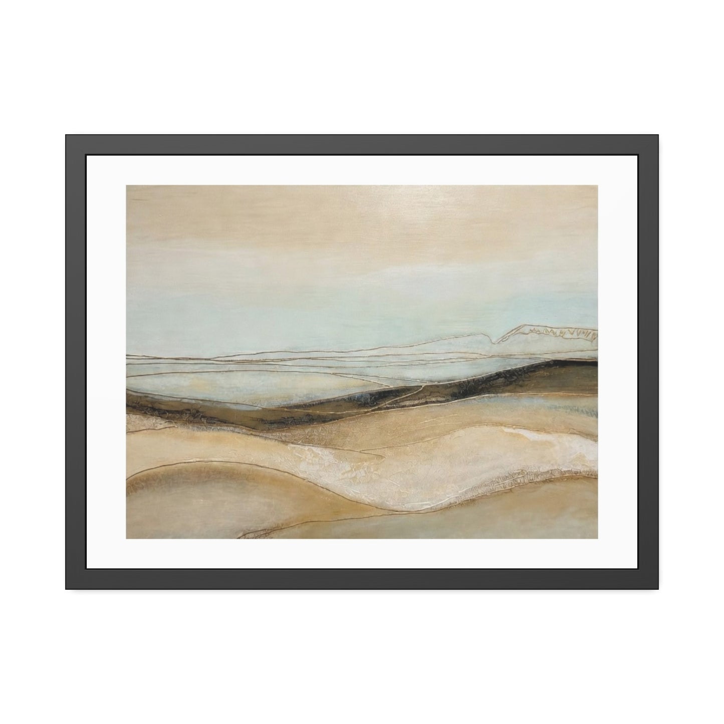 Framed Poster - Neutral Abstract Landscape Wall Art, Calming Coastal Tones for Living Room or Office