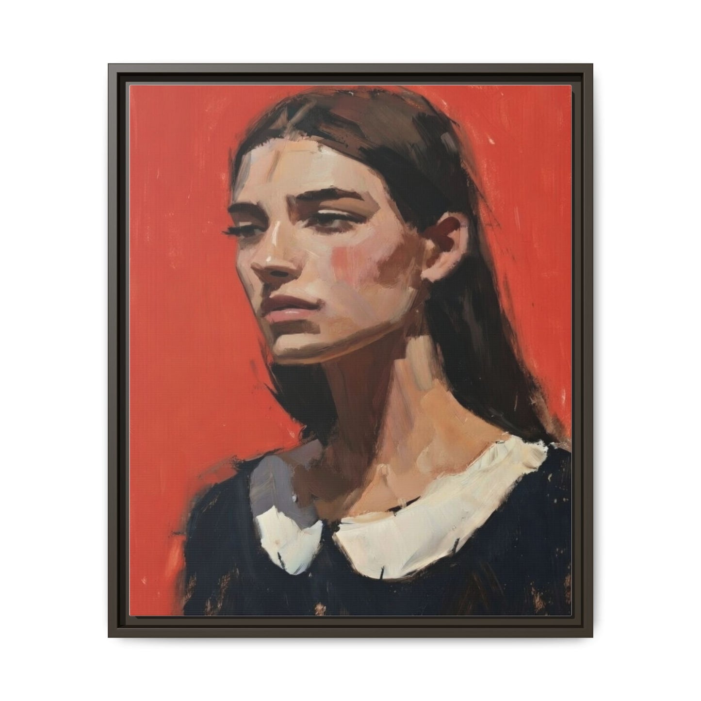 Framed Matte Canvas Portrait Print — Moody Red Figurative Art