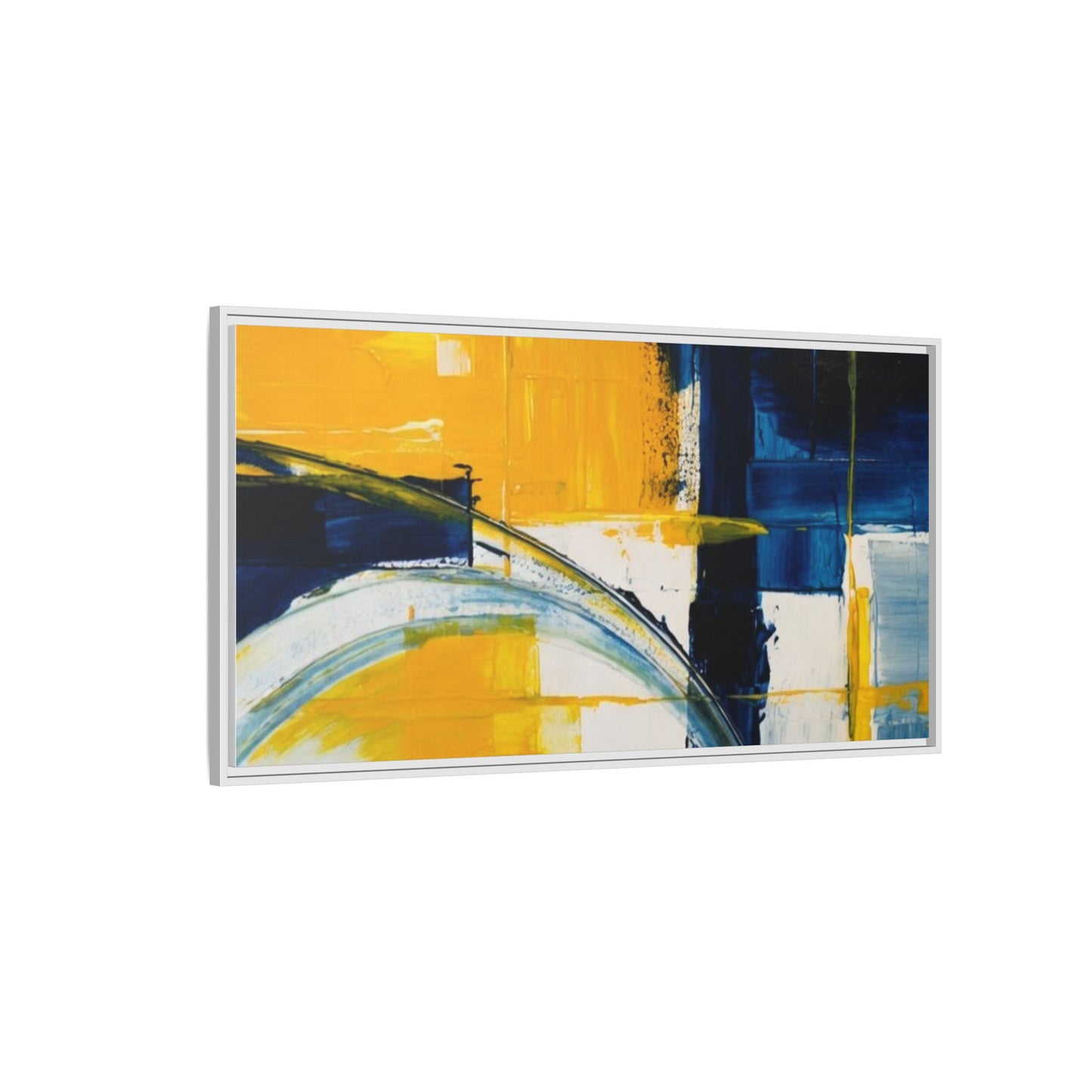 Abstract Yellow & Blue Framed Canvas Wall Art — Modern Matte Canvas Print