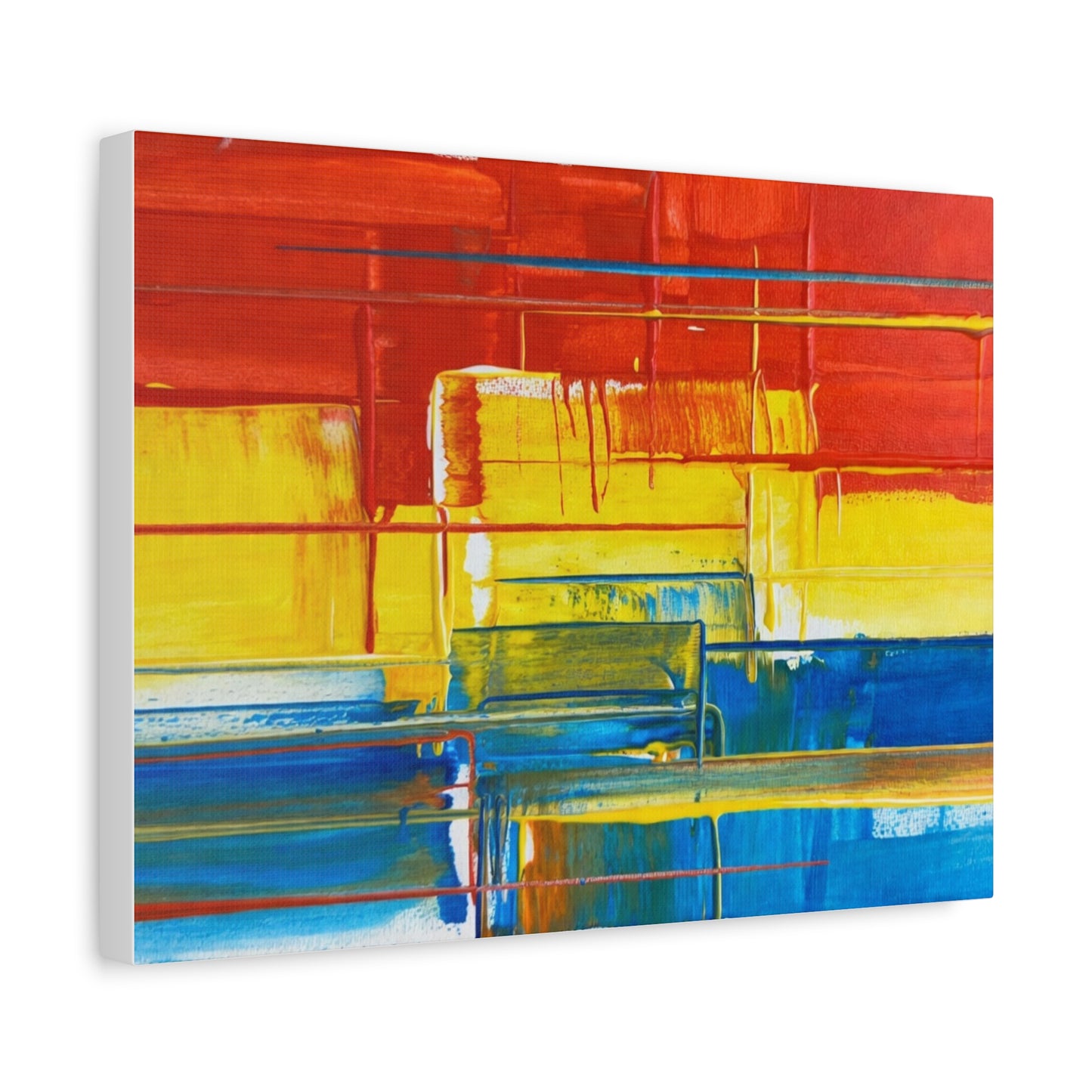 Abstract Color Block Canvas Print — Vibrant Red, Yellow & Blue Stretched Wall Art