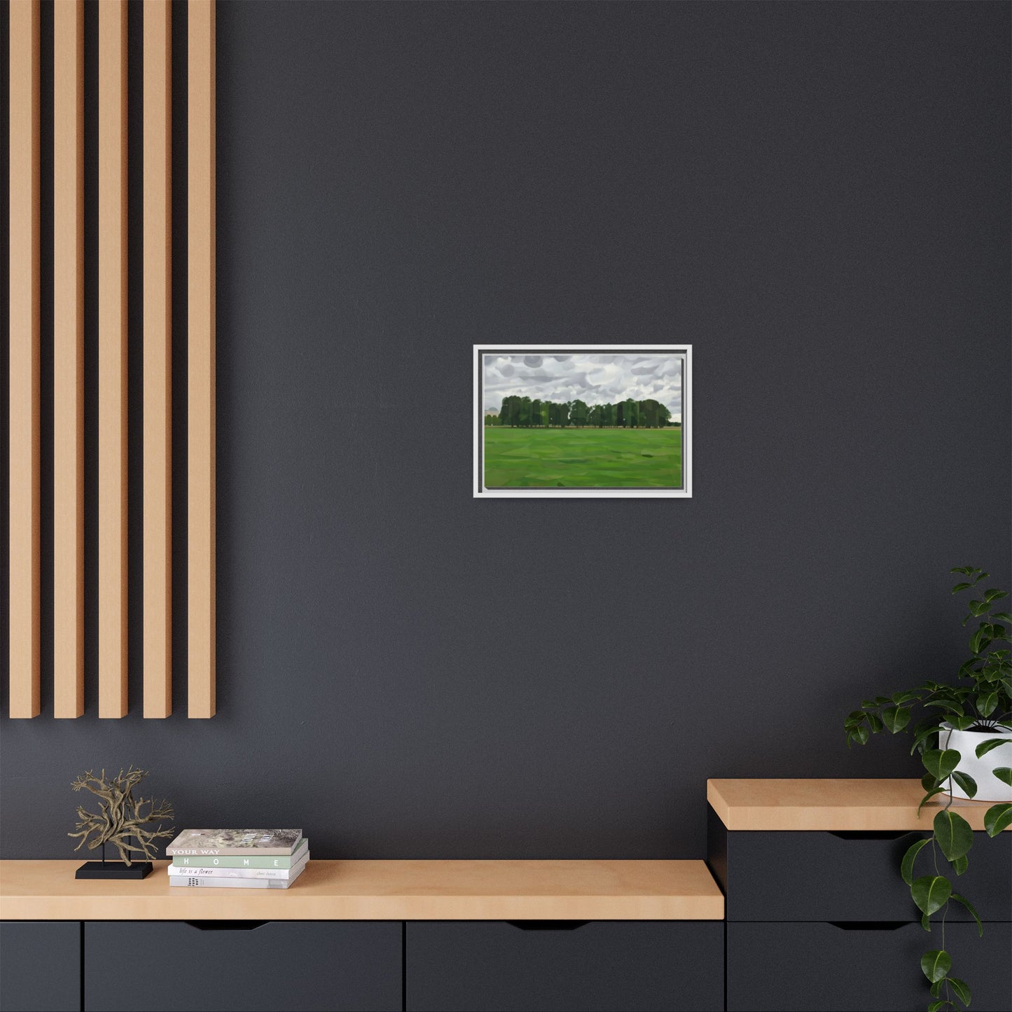 Framed Matte Canvas Print — Minimalist Green Landscape Art